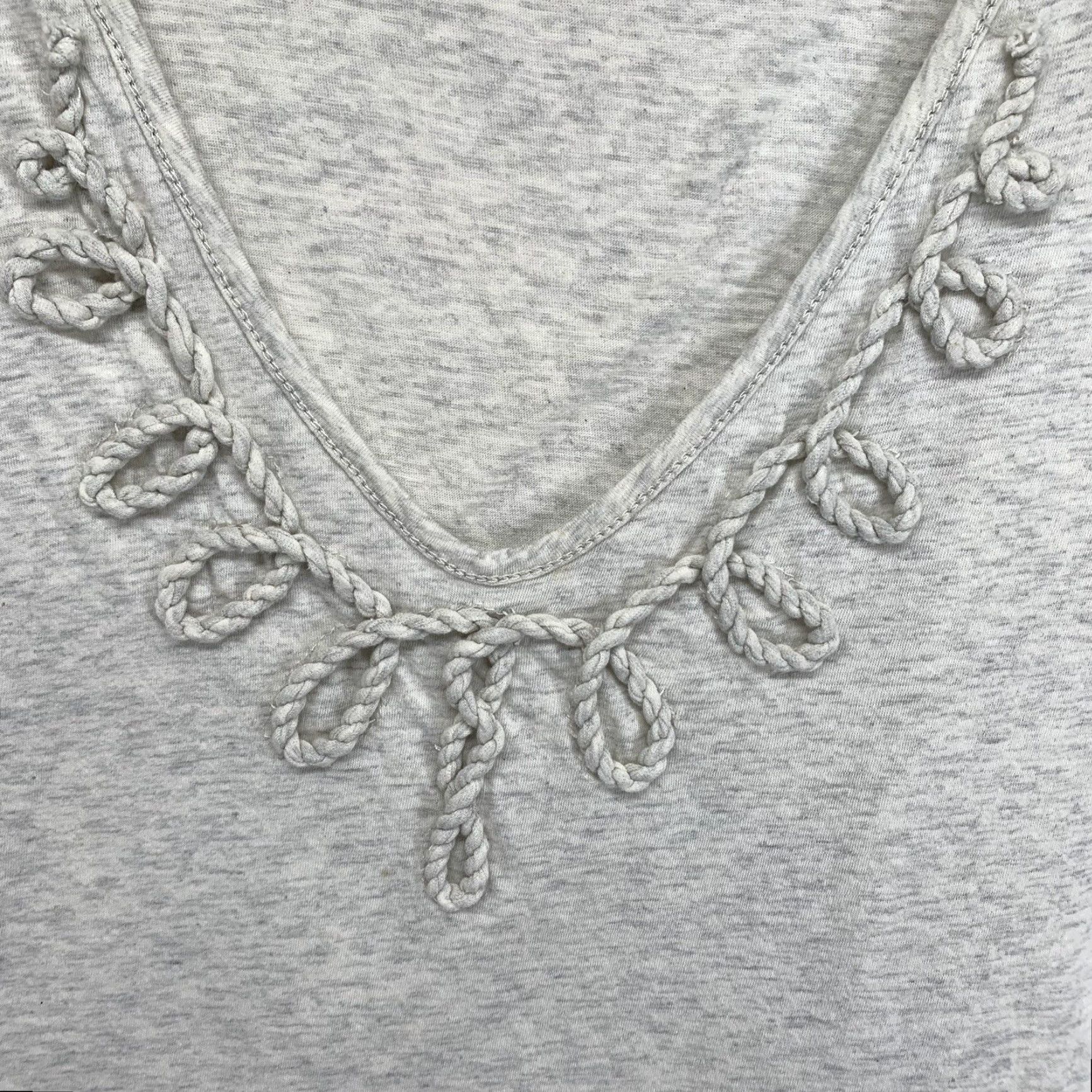Vintage Chelsea & Violet Blouse Women Large Gray V-Neck Knit Cotton Embroidered Pullover Casual Sleeve Womens Size L / US 10 / IT 46 - 6 Thumbnail