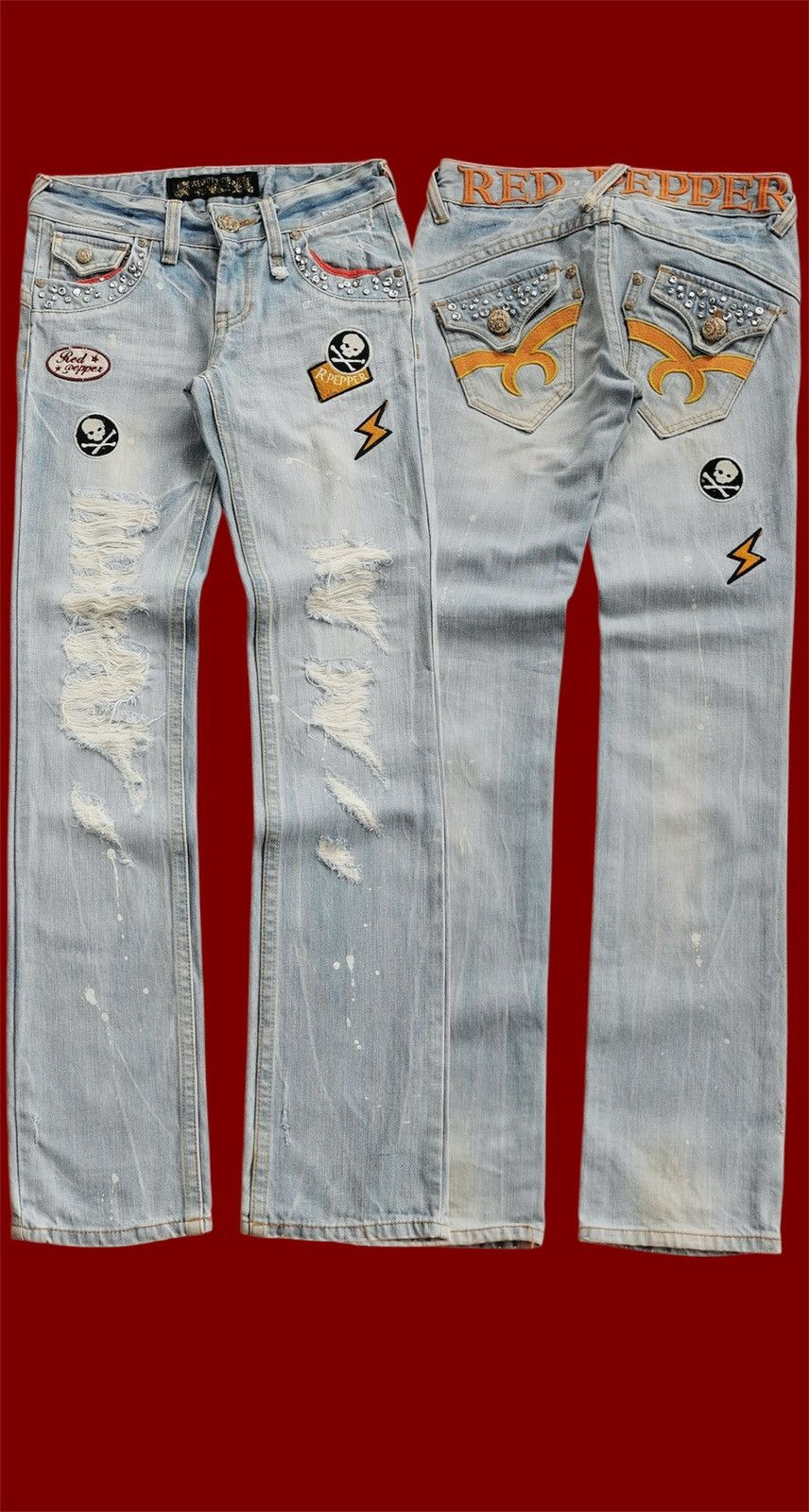 Japanese Brand Red Pepper Embroidery Patches Distressed Jeans Punk Size US 28 / EU 44 - 17 Thumbnail