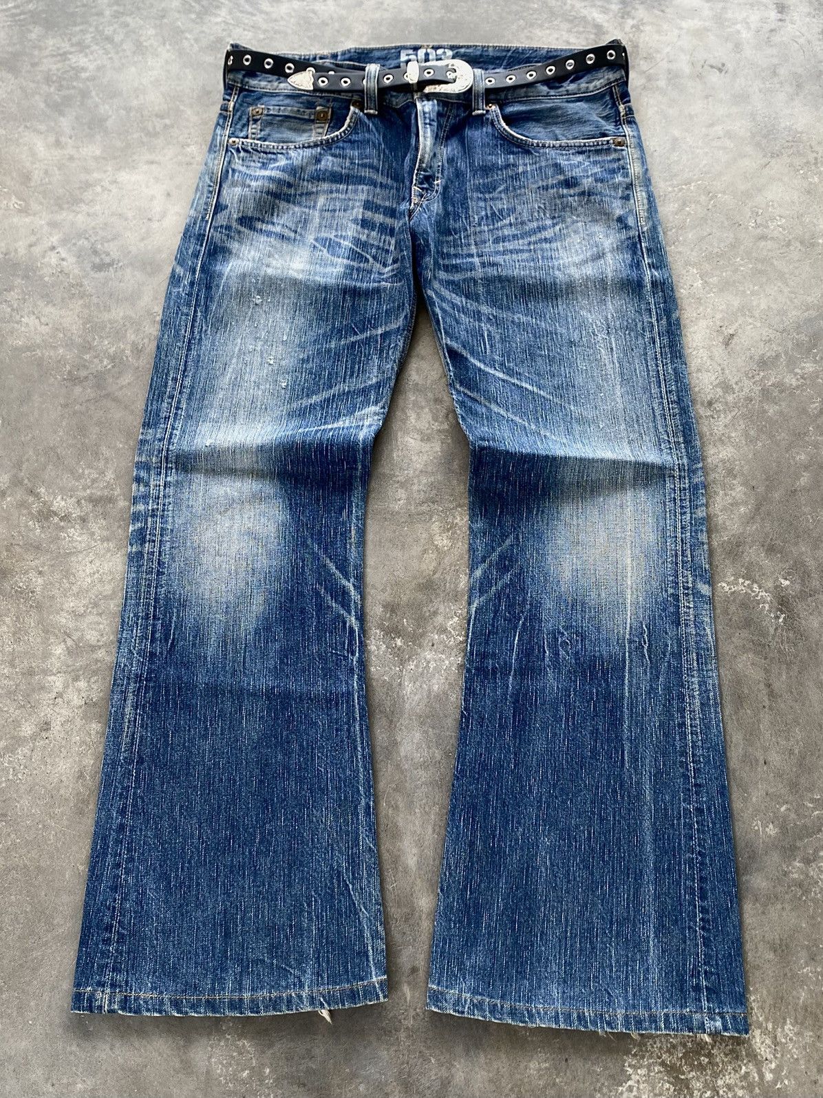 If Six Was Nine Vtg Edwin Jpn Flared Denim Crazy Fade Distressed 🇯🇵 Size US 37 - 1 Thumbnail