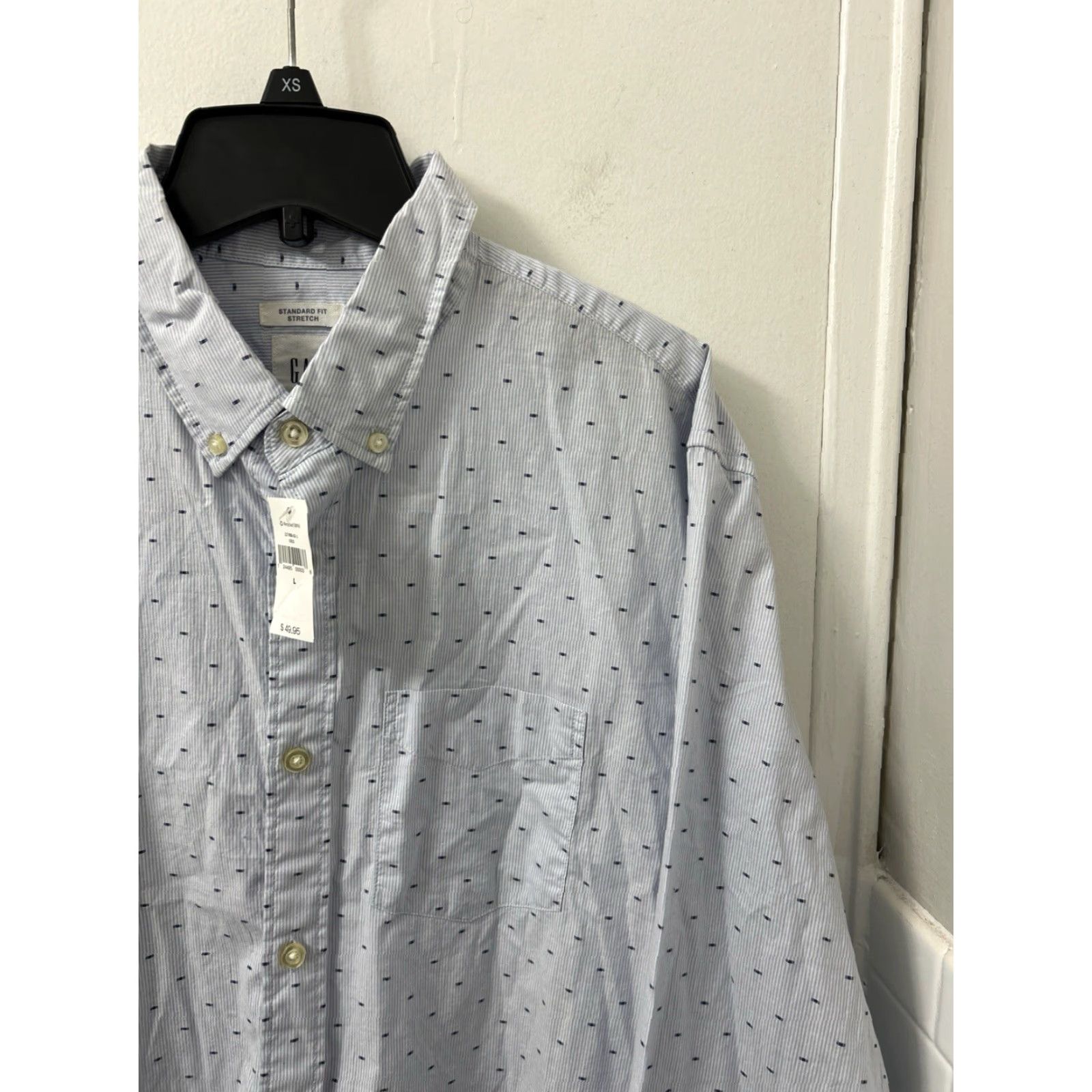 Gap GAP Shirt Mens L Blue Oxford Button-Down Striped Geometric Stretch Standard Fit Regular Pins Pocketed Casual Workwear Size US L / EU 52-54 / 3 - 4 Thumbnail