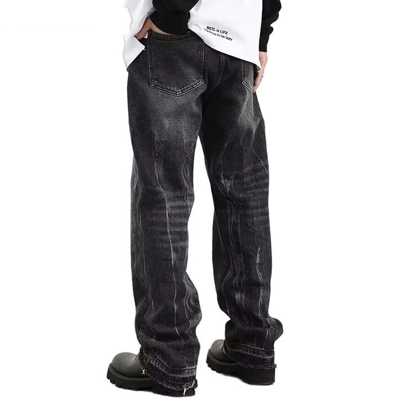 Jean × Vintage Black Gray Denim Raw Edge Loose Jeans Size US 29 - 3 Thumbnail