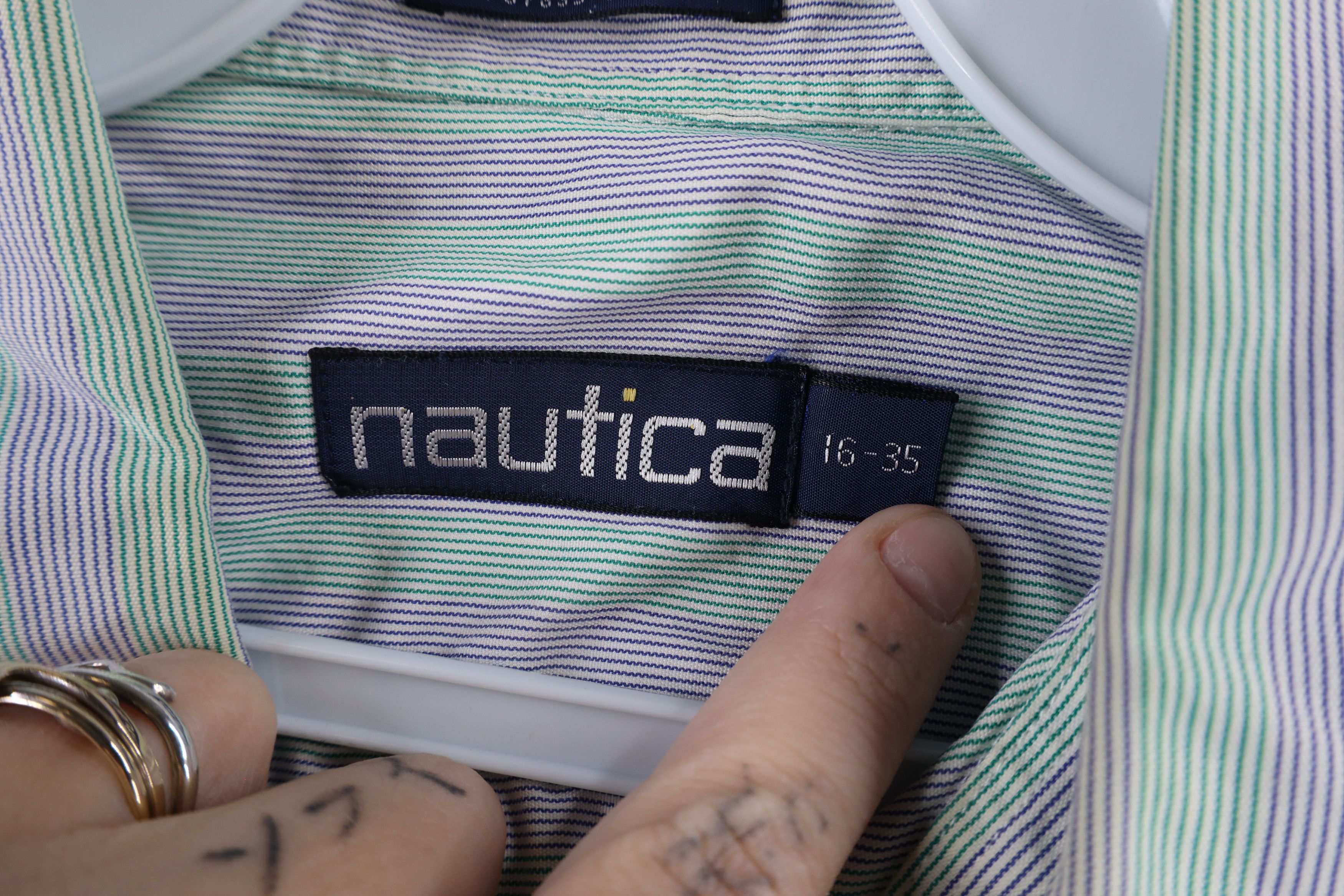 Nautica × Vintage Vintage 90s Nautica Pinstriped Collared Button Shirt Cotton Size US M / EU 48-50 / 2 - 9 Thumbnail