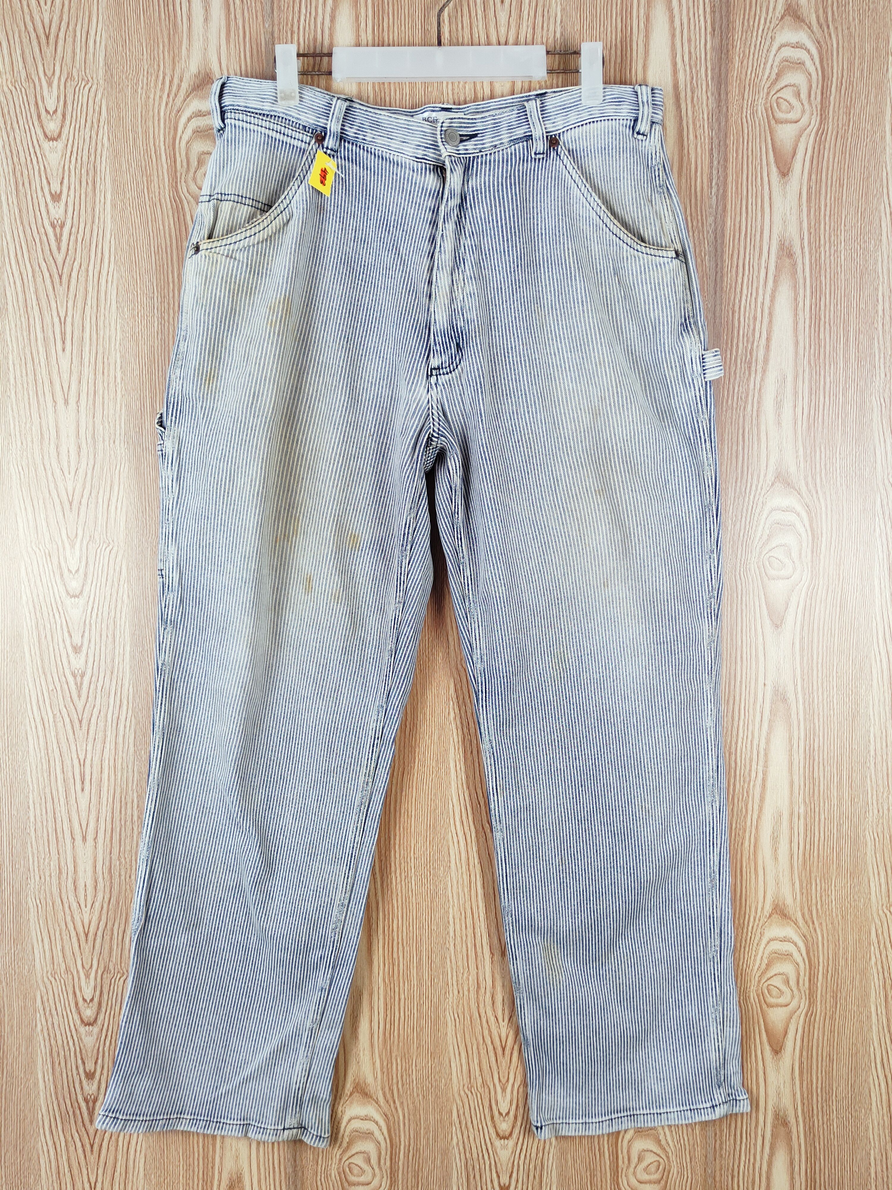Japanese Brand B.C.Factory Blue Stripe Distressed Ripped Jeans #W599 Size US 34 / EU 50 - 1 Thumbnail