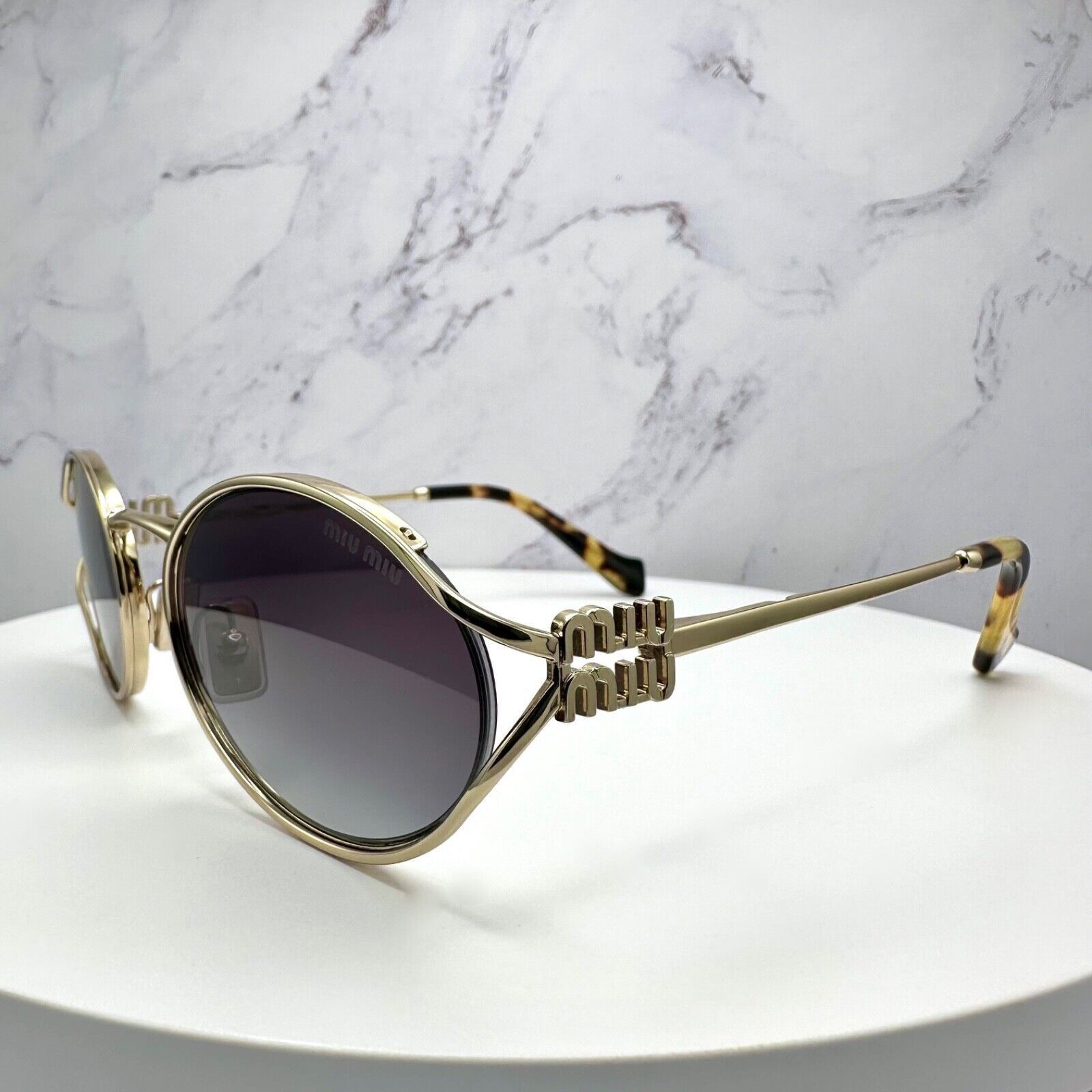 New MIU MIU Sunglasses Gold Metal Slim Frame Oval