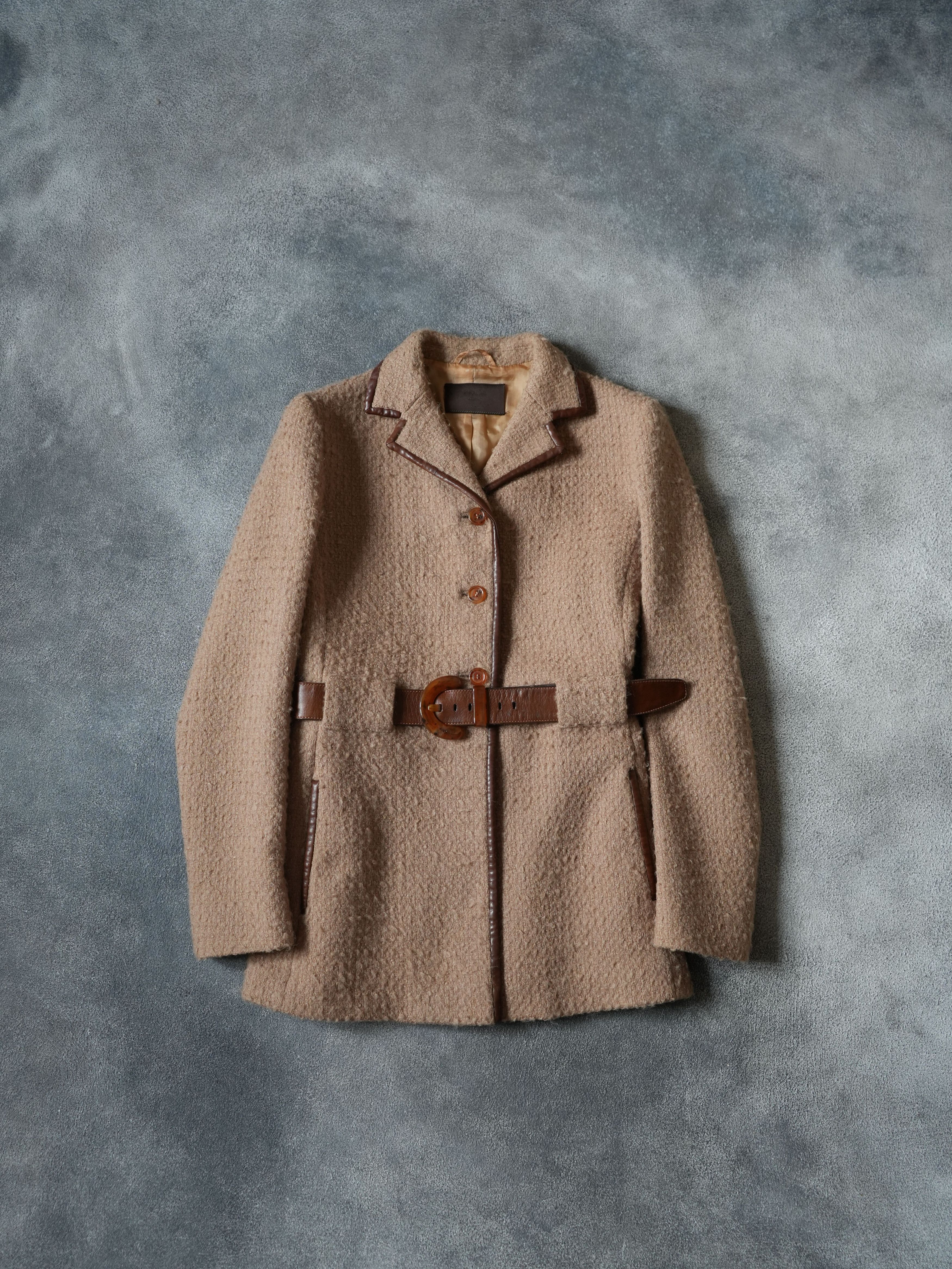 Prada F/W 1996 Prada Carolyn Bessette Kennedy Leather / Wool Coat Size L / US 10 / IT 46 - 2 Thumbnail