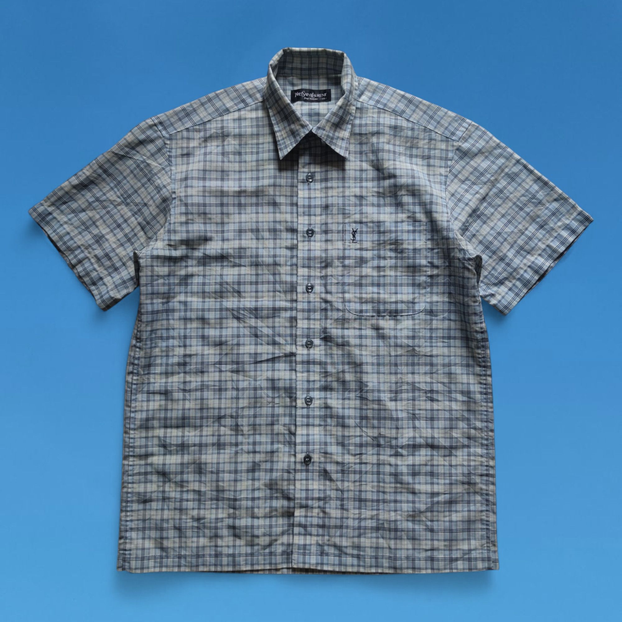 Yves Saint Laurent Vintage YSL Checkered Polyester Shirts Size US L / EU 52-54 / 3 - 1 Thumbnail