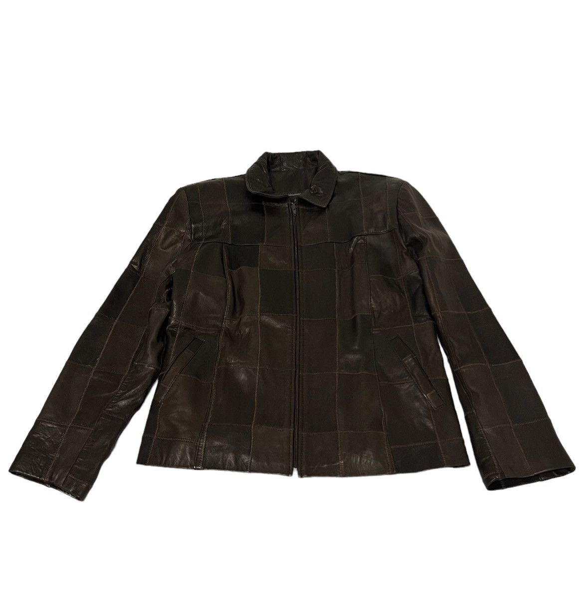 image of Sylvia Y Mario Patch Work Leather Jacket Size Medium in Brown, Women's