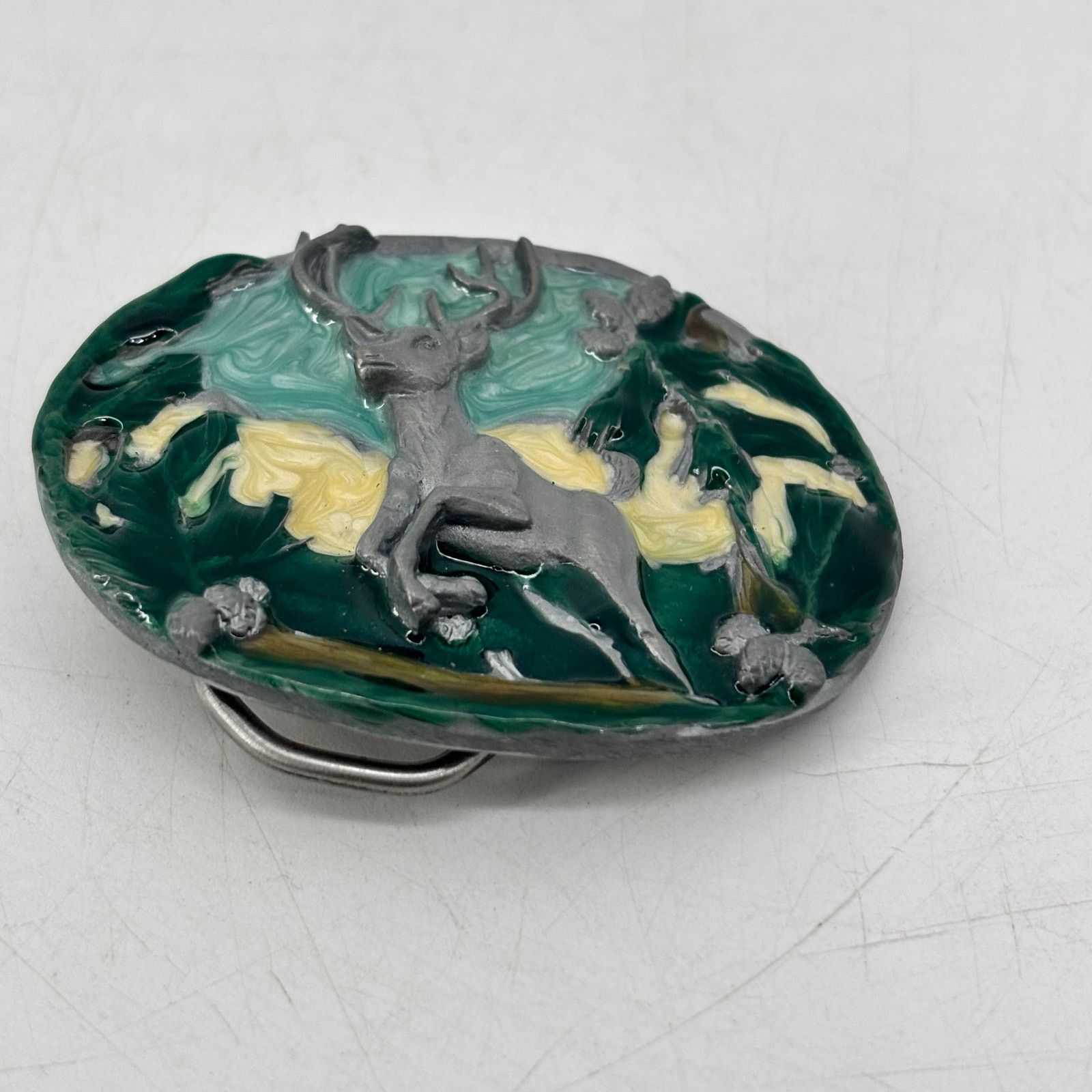 Vintage Great American Belt Buckle Jumping Deer Forest Woods Hunting Size ONE SIZE - 10 Thumbnail