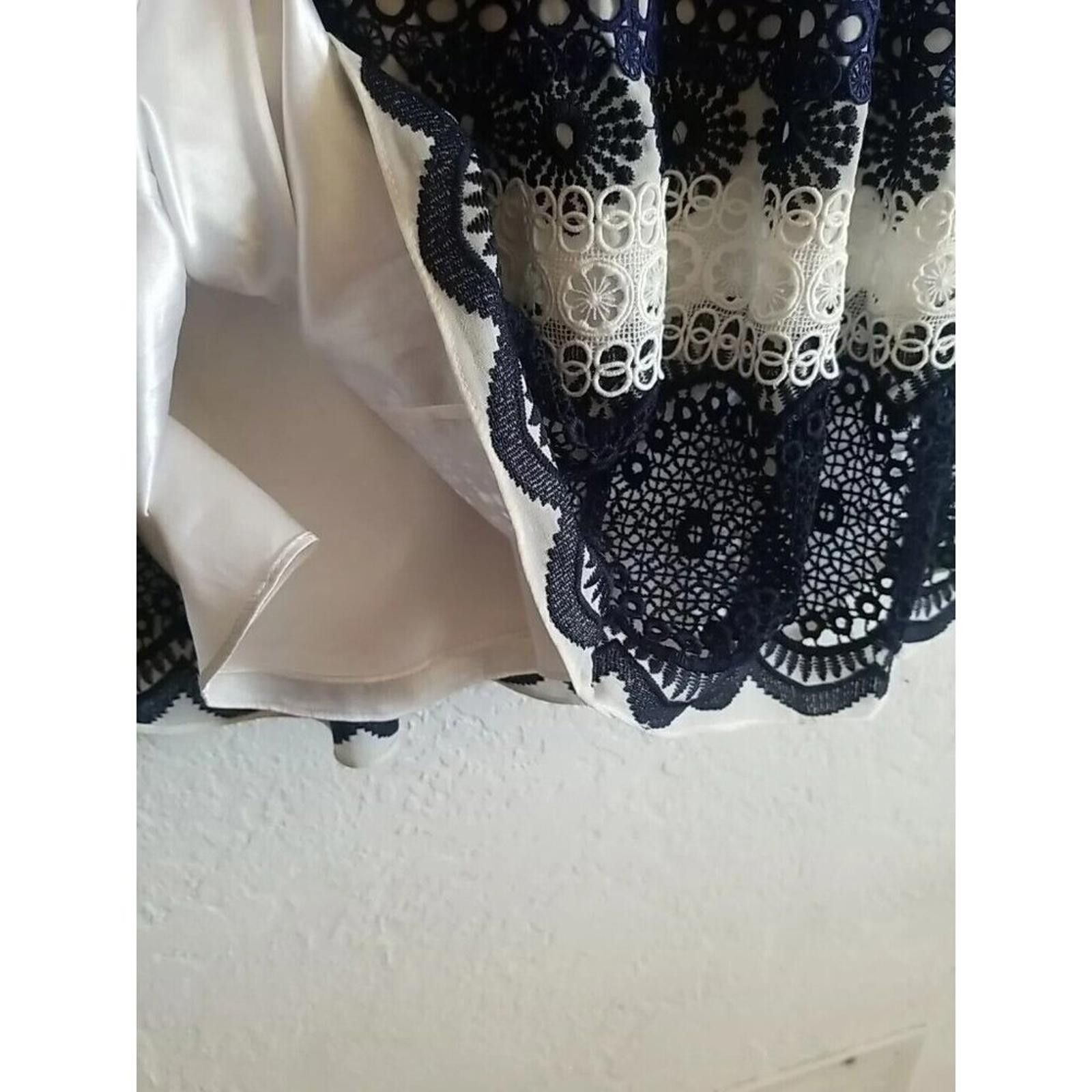 Other Monique L’huilier Pleated Fit & Flare Midi Dress Blue White Size XS / US 0-2 / IT 36-38 - 7 Thumbnail
