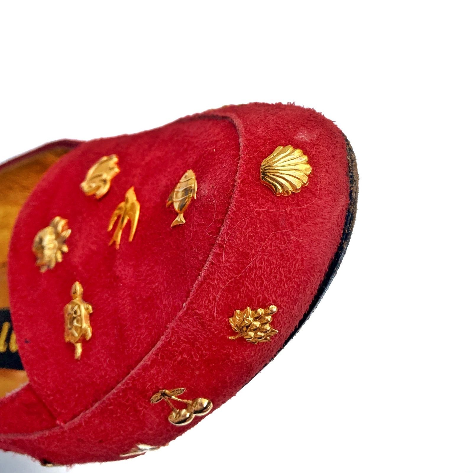 Vintage Vintage Zalo Red Suede Gold Charm Loafers | Handmade Spain Size US 7 / IT 37 - 9 Thumbnail