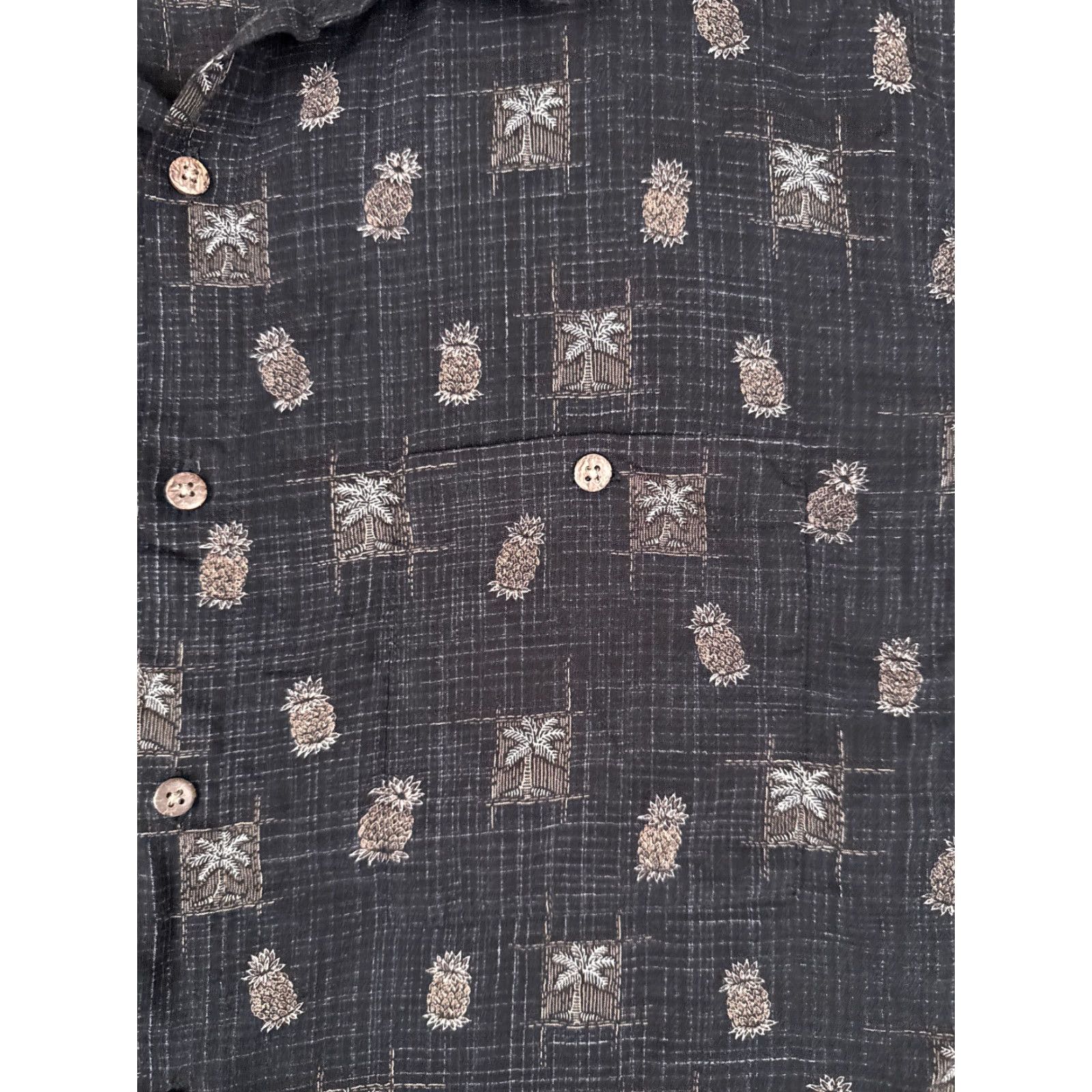 Vintage Island Shores Shirt Men Large Black Palm Pineapple Hawaiian Rayon Short Sleeve Size US L / EU 52-54 / 3 - 6 Thumbnail