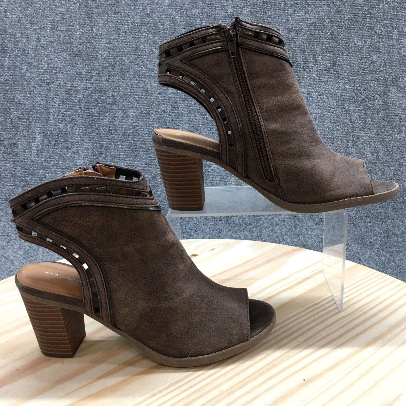 Vintage Maurices Boots Womens 8 M Glenda Casual Side Zip Peep Toe Slingback Brown Bootie Size US 9 / IT 39 - 2 Thumbnail