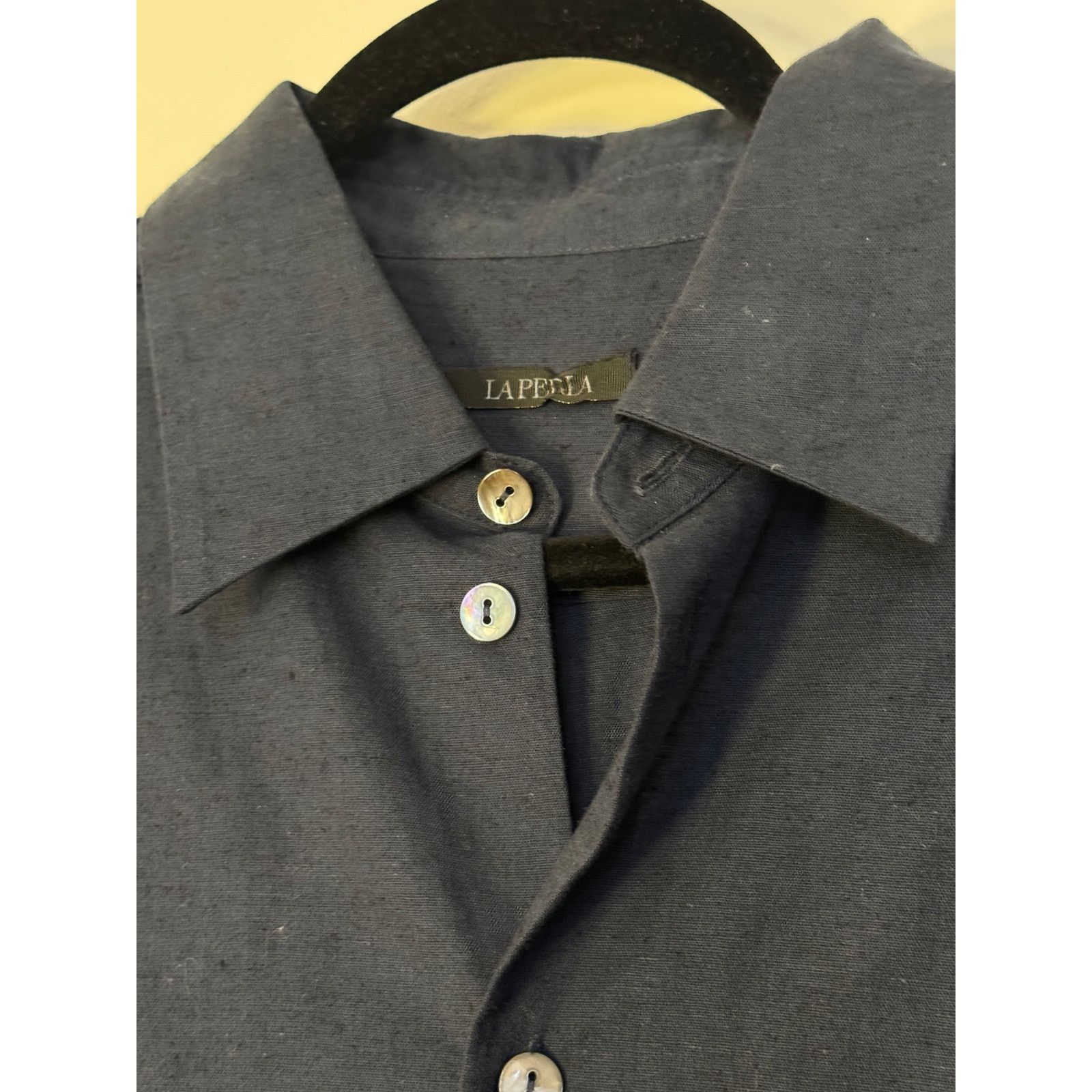 La Perla La Perla Men's Navy Blue Linen Shirt with Mesh Details Size US M / EU 48-50 / 2 - 4 Thumbnail