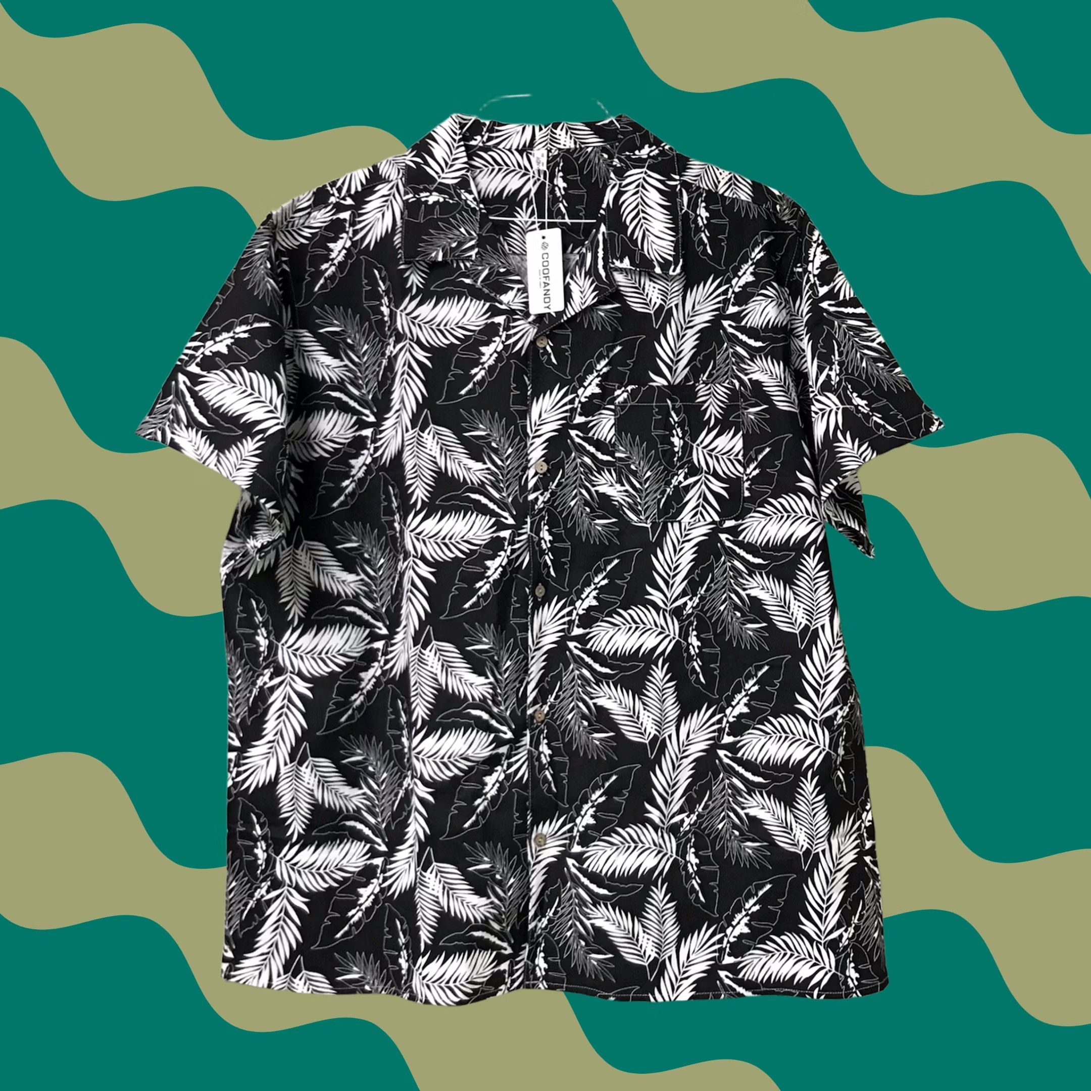 Vintage Coofandy Men Black/White Palm Leaf Button-Up Short Sleeve Hawaiian Shirt XXL Size US XXL / EU 58 / 5 - 1 Thumbnail
