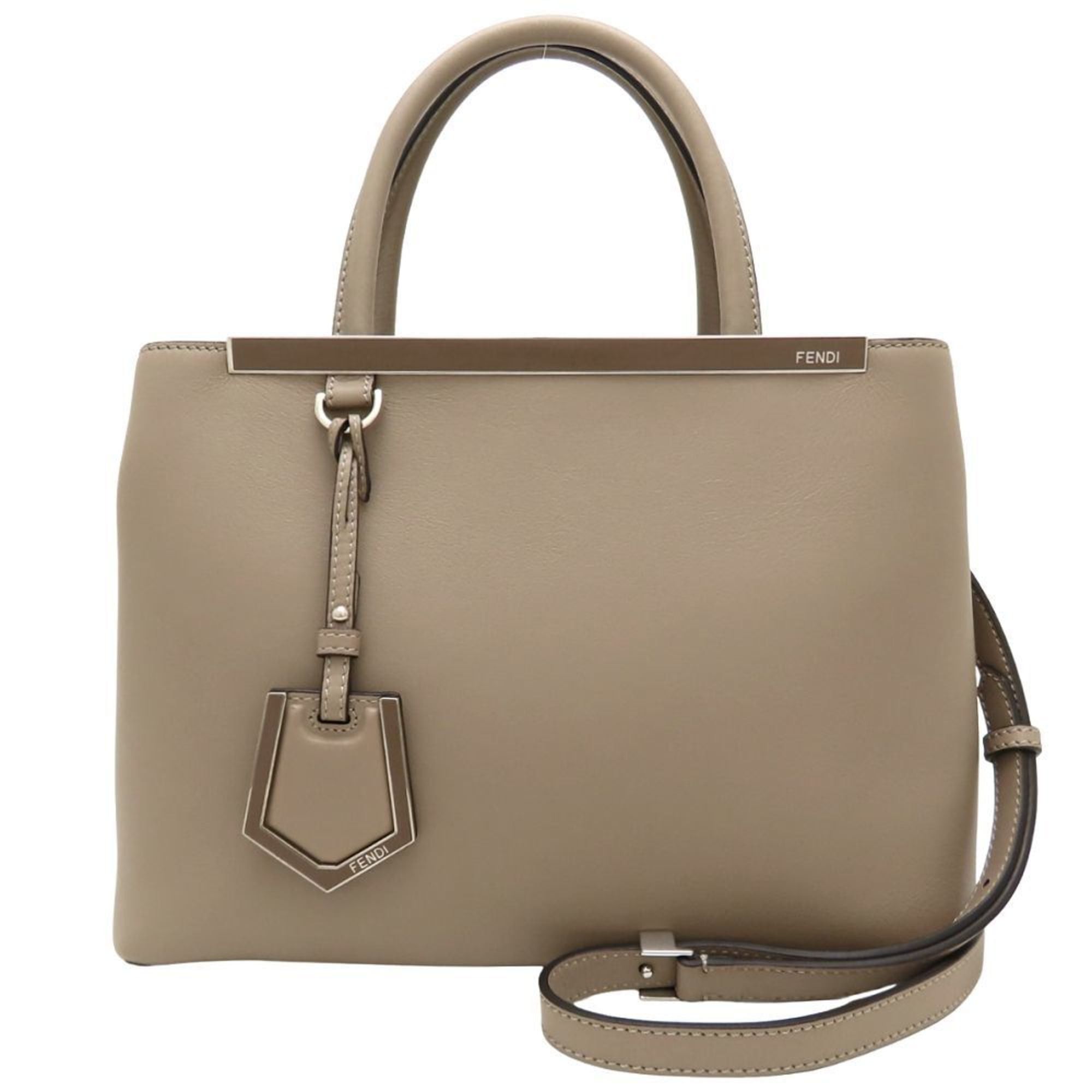 FENDI Petit Toujours 2-Way Handbag 8BH253 Calfskin Greige Women's 353042