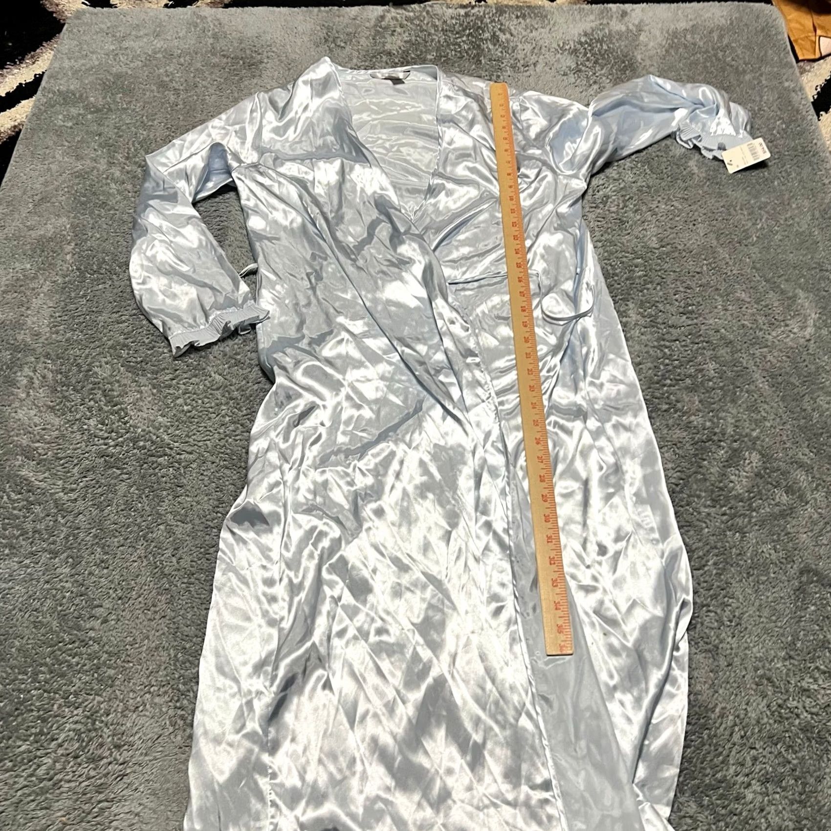 Vintage Delicates Robe Duster Womens Small Metallic Blue Satin Flaw Untreated Stain Girls Womens (S) Size ONE SIZE - 6 Thumbnail