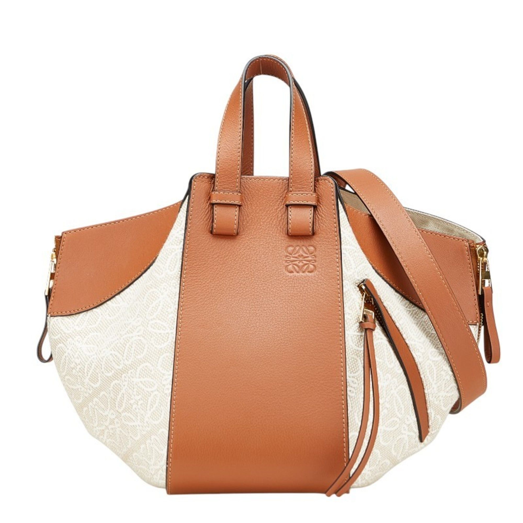 Loewe LOEWE Repeat Anagram Hammock Small Handbag/Shoulder Bag, 2-Way, Beige/Brown Canvas and Leather, Women's Size ONE SIZE - 1 Thumbnail