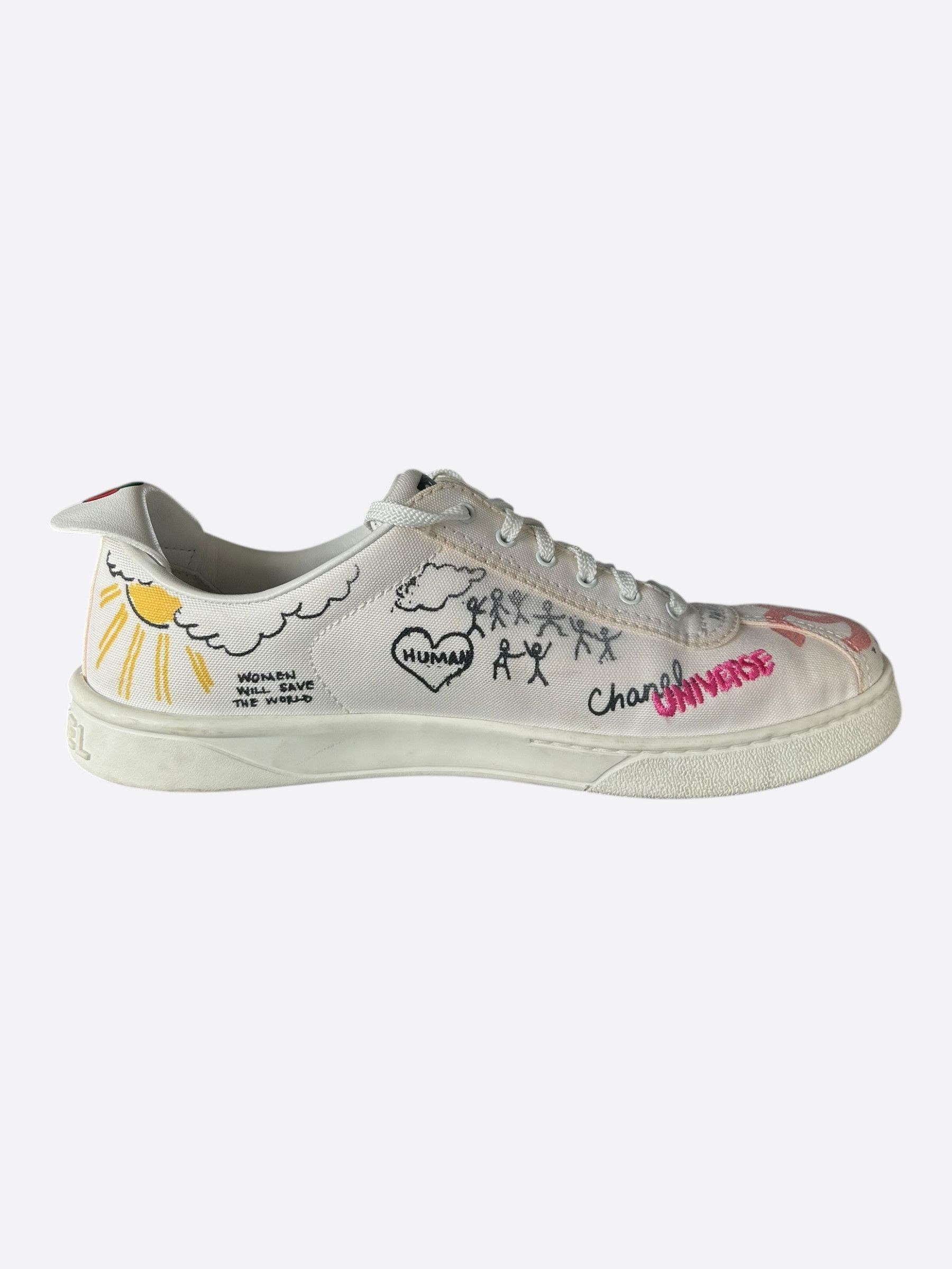 Chanel Chanel Pharrell White & Multicolor Graffiti Logo Sneakers Size US 10 / EU 43 - 5 Thumbnail