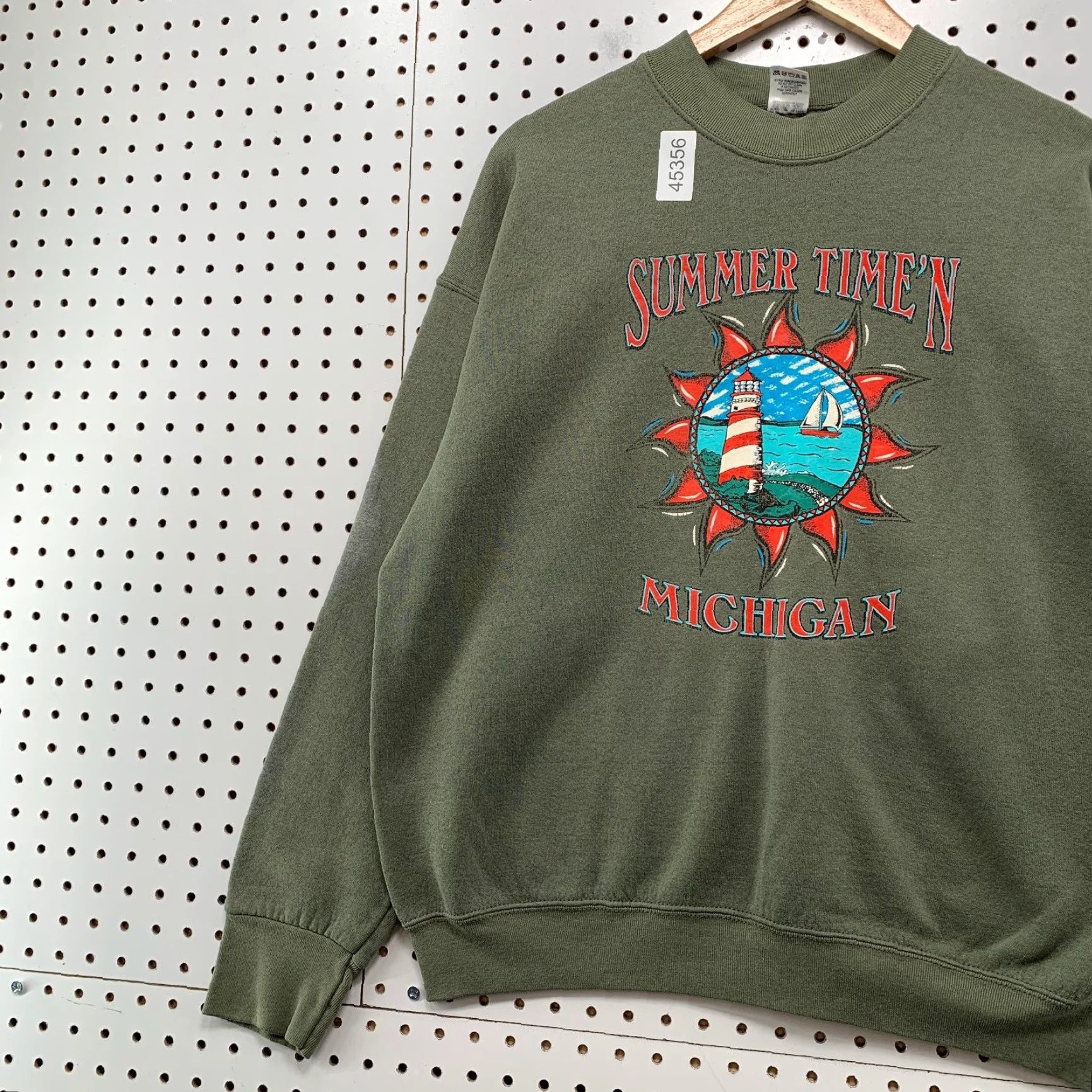 Fruit Of The Loom VINTAGE Michigan Sweatshirt Mens XL Olive Green Fleece Outdoor 90s USA Nike Shirt Size US XL / EU 56 / 4 - 3 Thumbnail