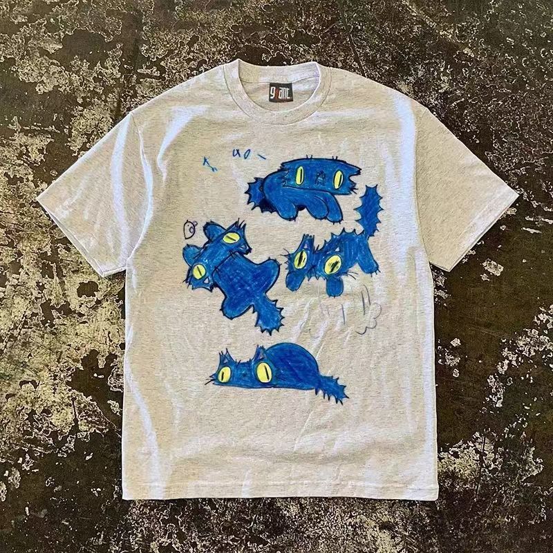 Vintage Gray retro casual fun cat print t-shirt Size US L / EU 52-54 / 3 - 1 Thumbnail