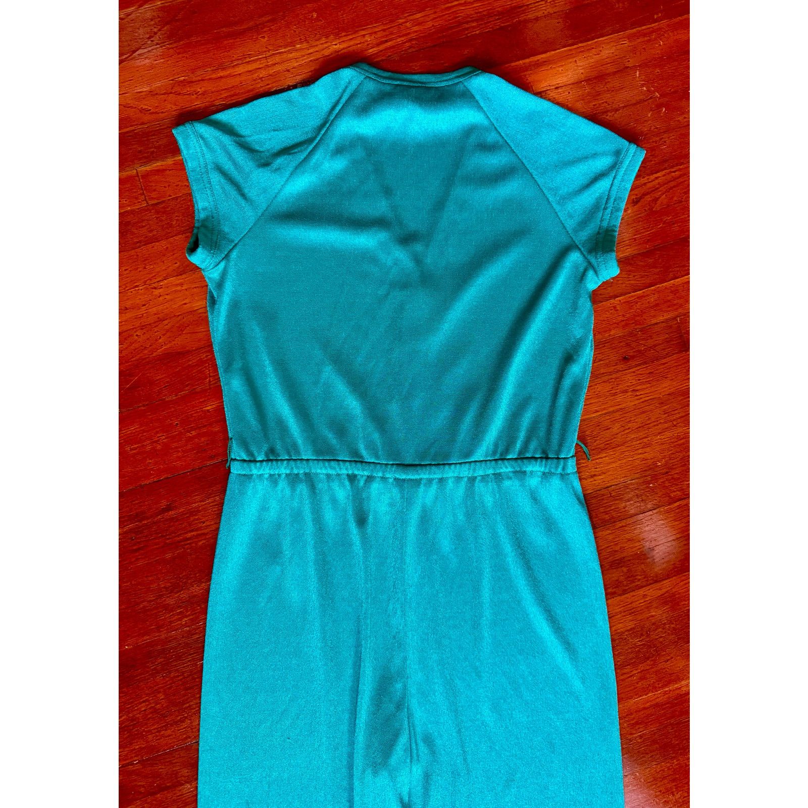 Vintage Vintage 70s Teal Green Jump Suit Med Large One Piece Disco Size 32" / US 10 / IT 46 - 11 Thumbnail