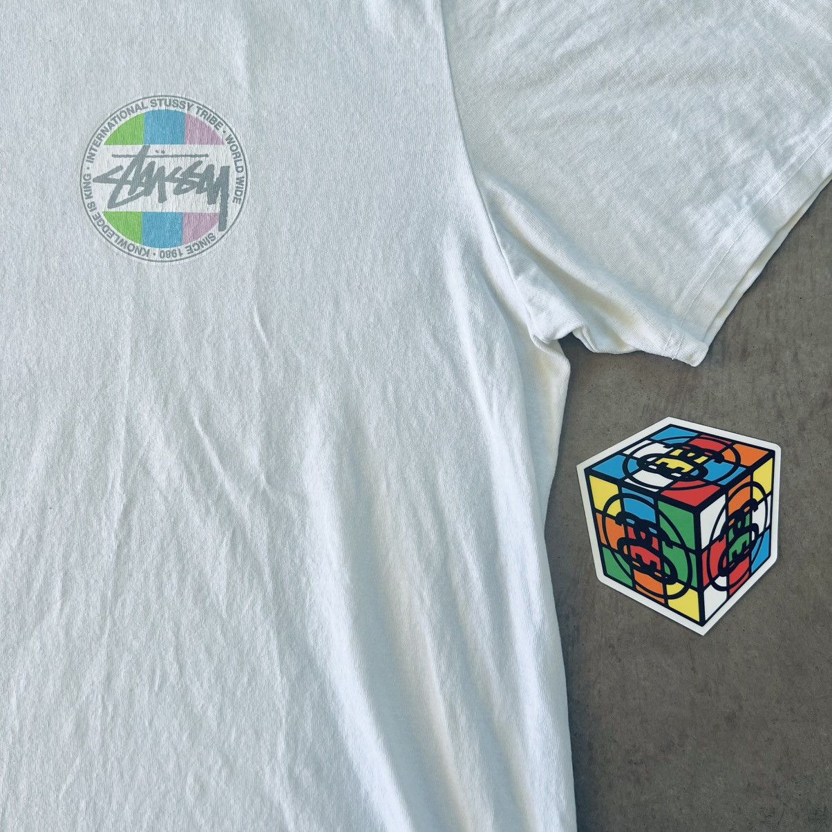 Stussy 🎱 CLASSIC DOT PIGMENT DYED T-SHIRT - Y2K GRAPHIC + STICKER Size US L / EU 52-54 / 3 - 14 Thumbnail