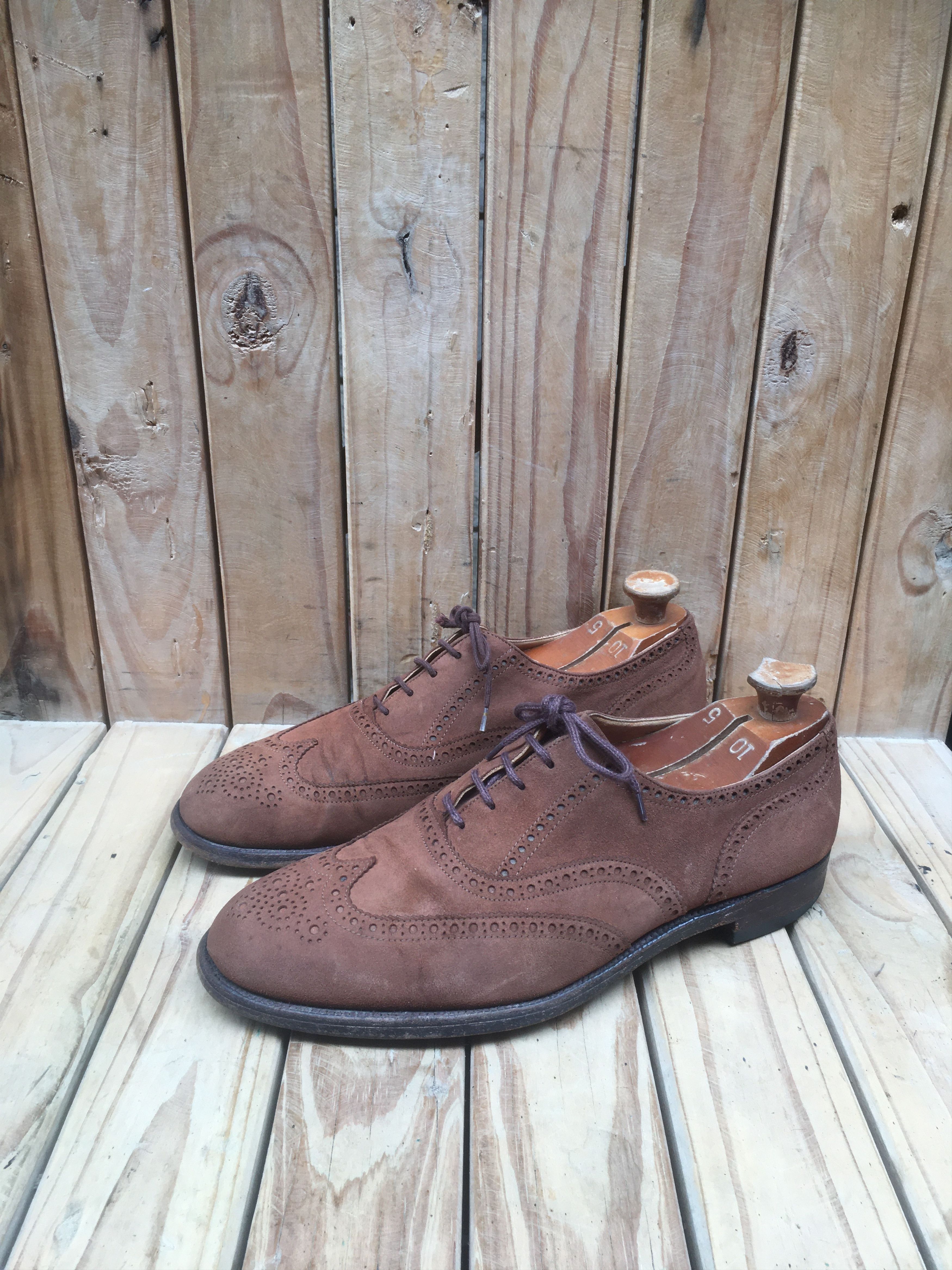 Tricker's Trickers Full Wing Tip suede Brown Mens Dress Shoes USA 11 Size US 11 / EU 44 - 3 Thumbnail