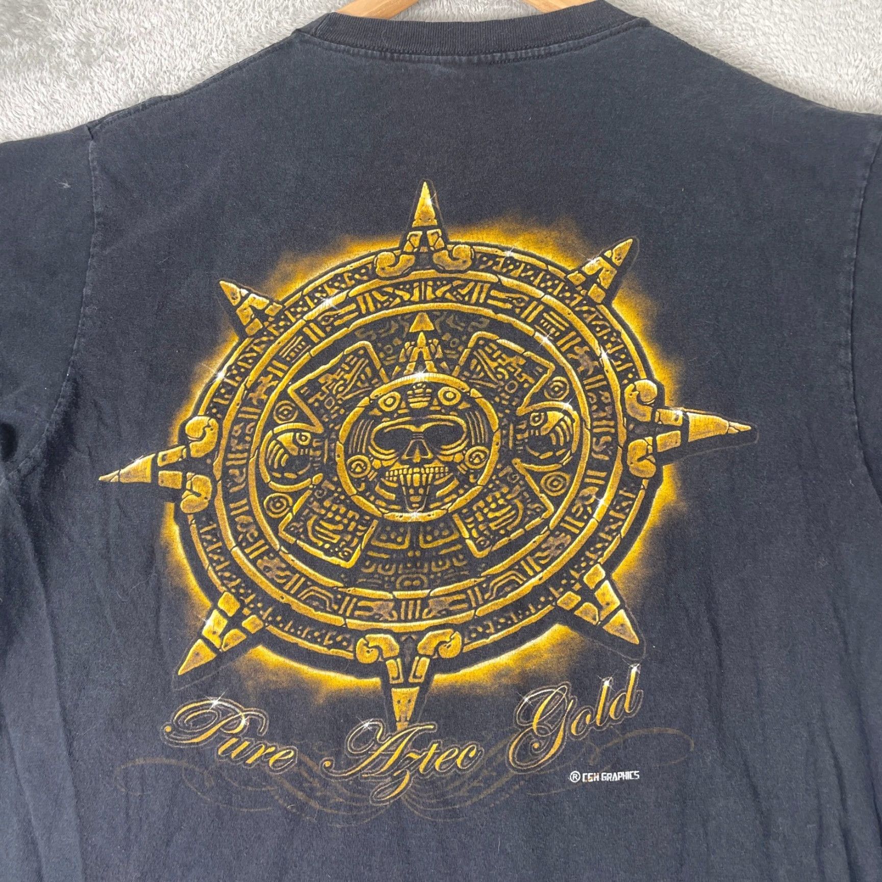 Logo 7 Aztec Gold Shirt Mens XL Black Vintage Style Skull Sun Logo Gothic Tribal Classic Shirt Short Sleeve Crew Neck Logo Cotton Graphic Print Size US XL / EU 56 / 4 - 7 Thumbnail