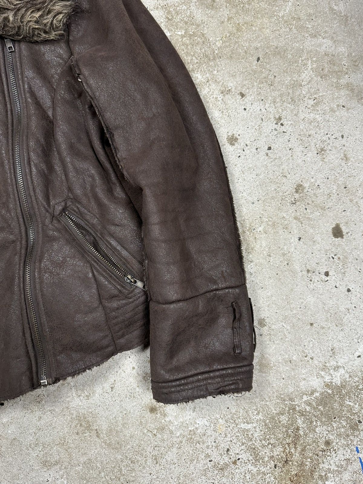 Japanese Brand Vintage Y2K Faux Fur Collar Brown Asymmetrical Biker Jacket Size XS / US 0-2 / IT 36-38 - 6 Thumbnail