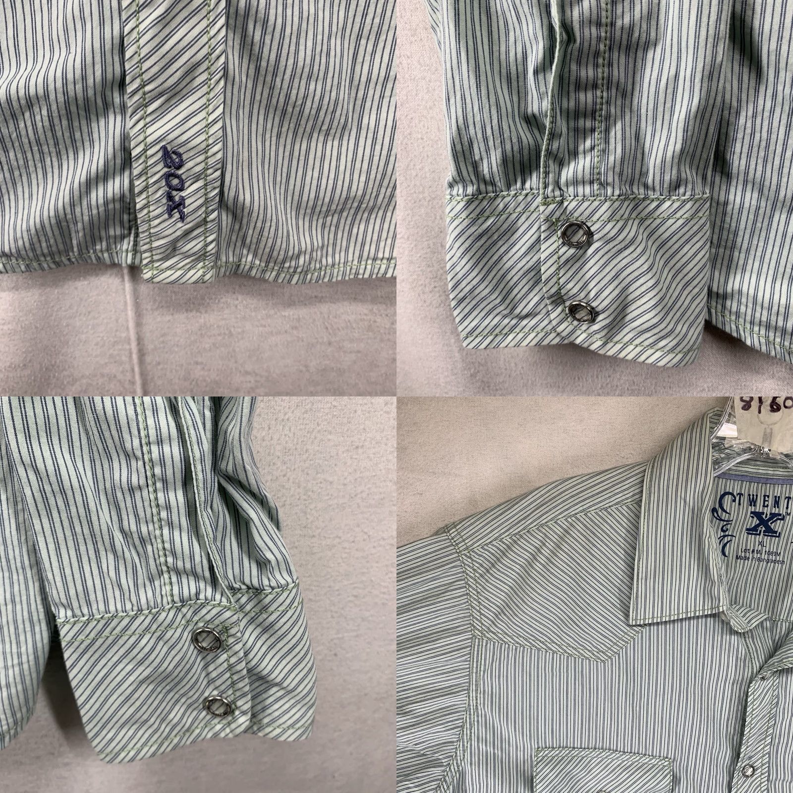 Wrangler Wrangler 20X Men's Western Shirt XL Green Blue Striped Casual Workwear Long Sleeve Pearl Snap Size US XL / EU 56 / 4 - 8 Thumbnail