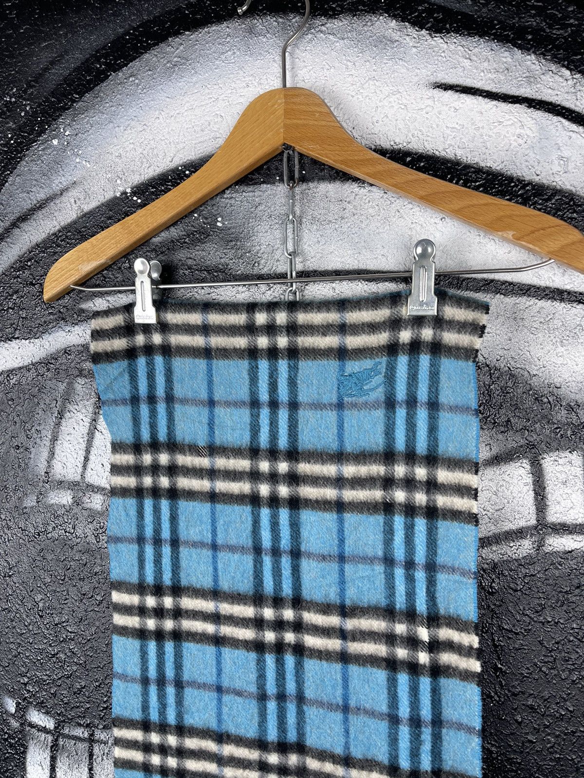 Burberry Burberry London Cashmere And Wool Blue Checkered Scarf Size ONE SIZE - 5 Thumbnail