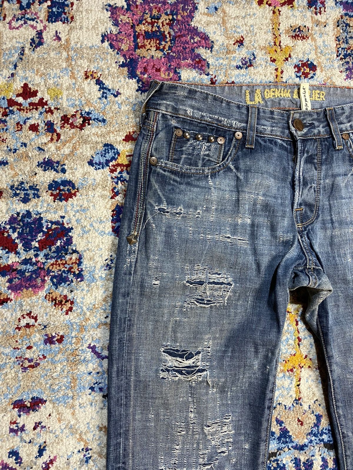 Other LA Denim Atelier Studs Ripped Flared Boot Cut Jeans Size US 30 / EU 46 - 8 Thumbnail
