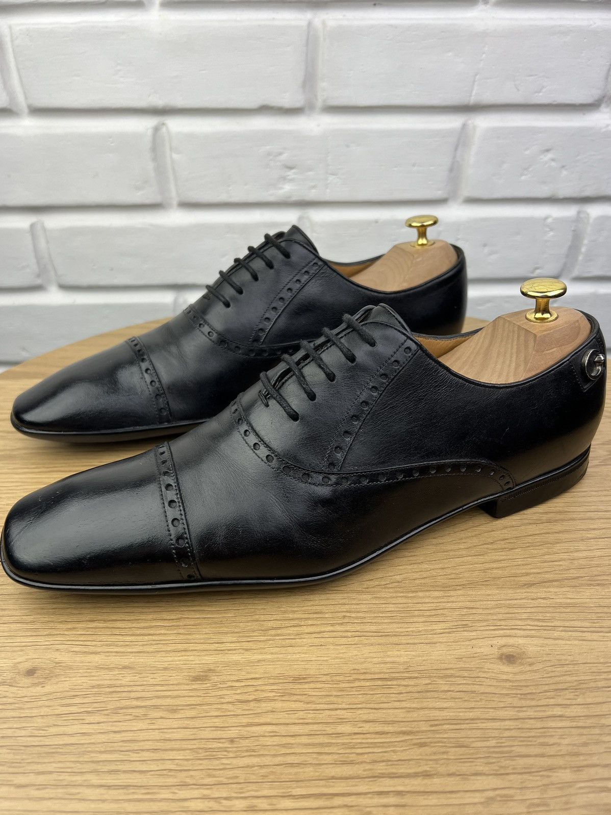 Gucci GUCCI Oxfords Leather Shoes Lace Up Back Logo Black Men’s Size US 10 / EU 43 - 1 Thumbnail