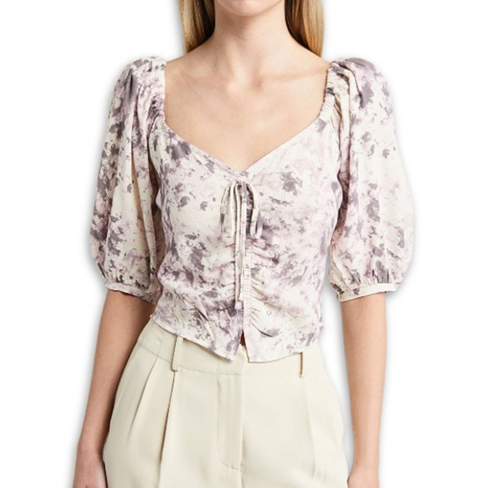 Other Open Edit Puff Sleeve Tie Front Smocked Blouse Floral S NWT Size S / US 4 / IT 40 - 1 Thumbnail