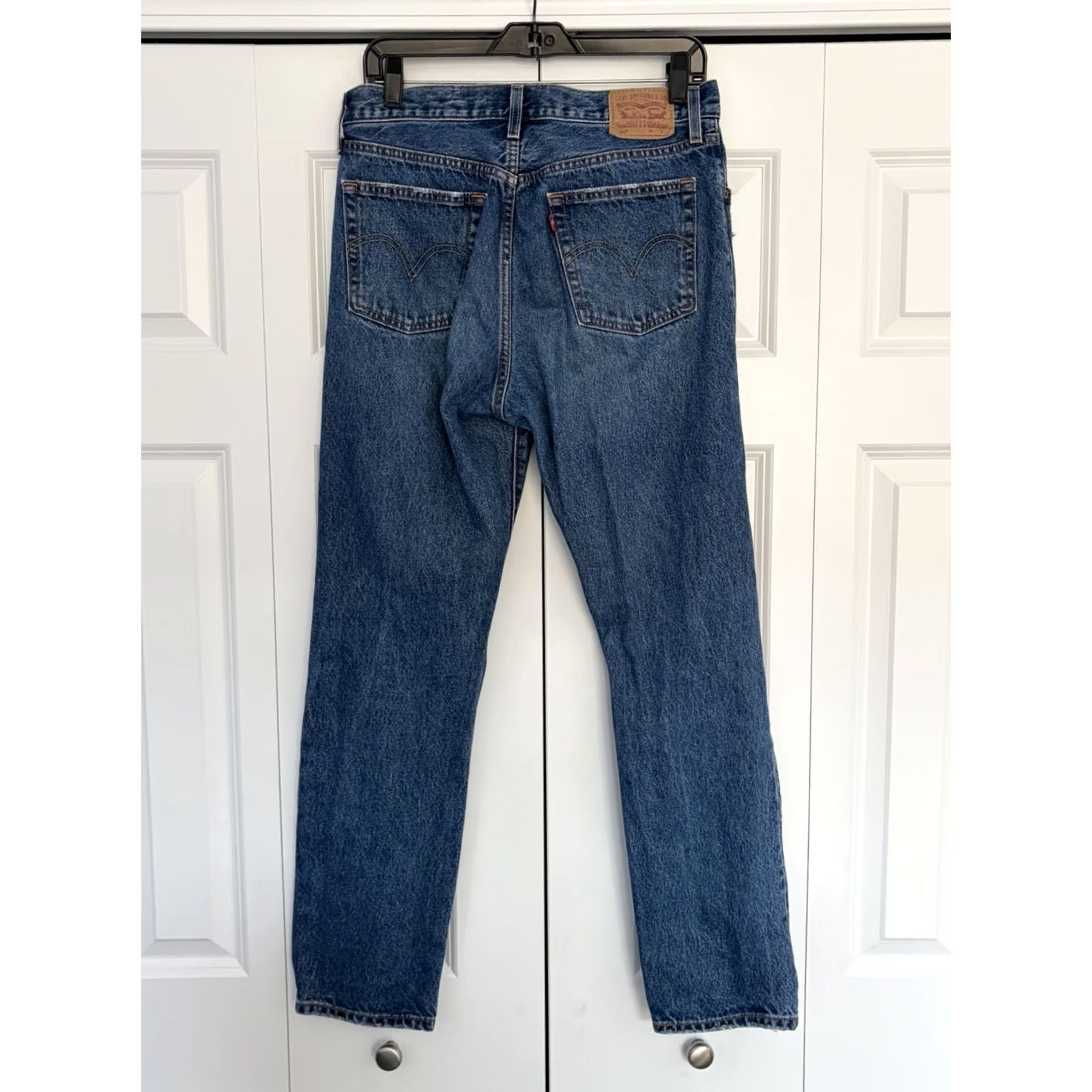 Levi's Levi's 501 Jeans Womens Blue Straight High Rise Distressed 29x30 Regular Denim Cotton Blend 5-Pocket Retro Logo N/AShape Size 29" - 2 Thumbnail