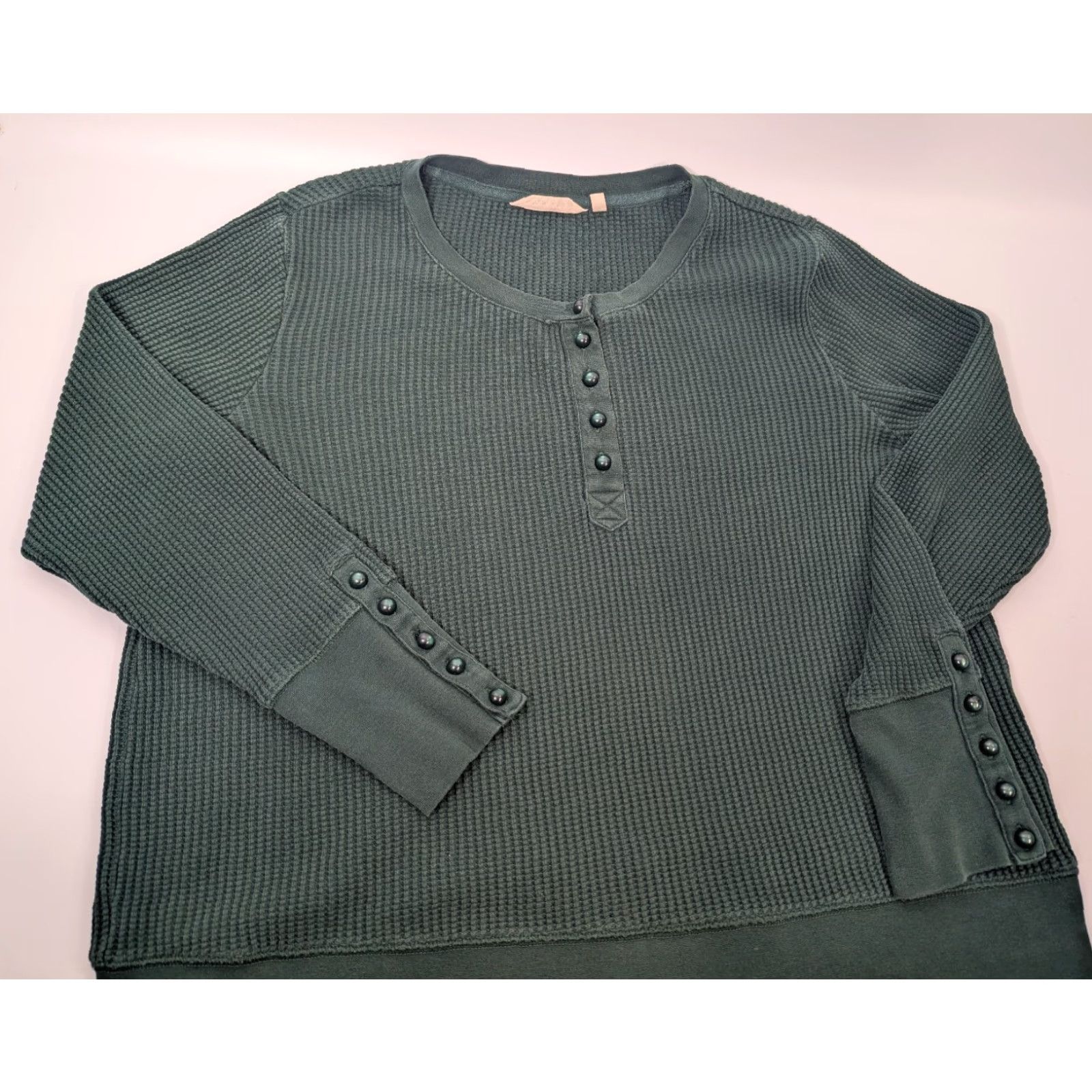Soft Surroundings Soft Surroundings Henley Pullover Sweater Green Rib Knit Cotton Womens Large Shirt Size L / US 10 / IT 46 - 2 Thumbnail