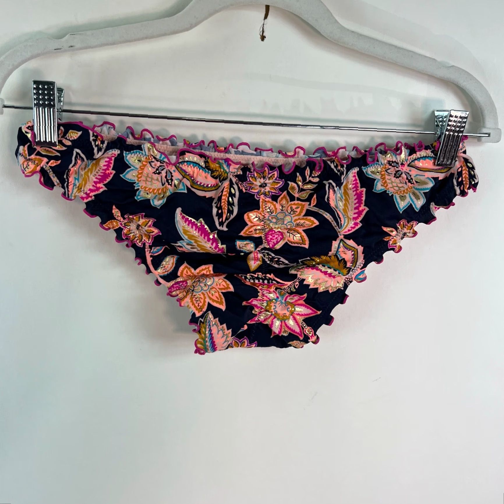 Pinko Floral Ruffled Bikini Bottoms Women Size Small Black Size 28" / US 6 / IT 42 - 3 Thumbnail