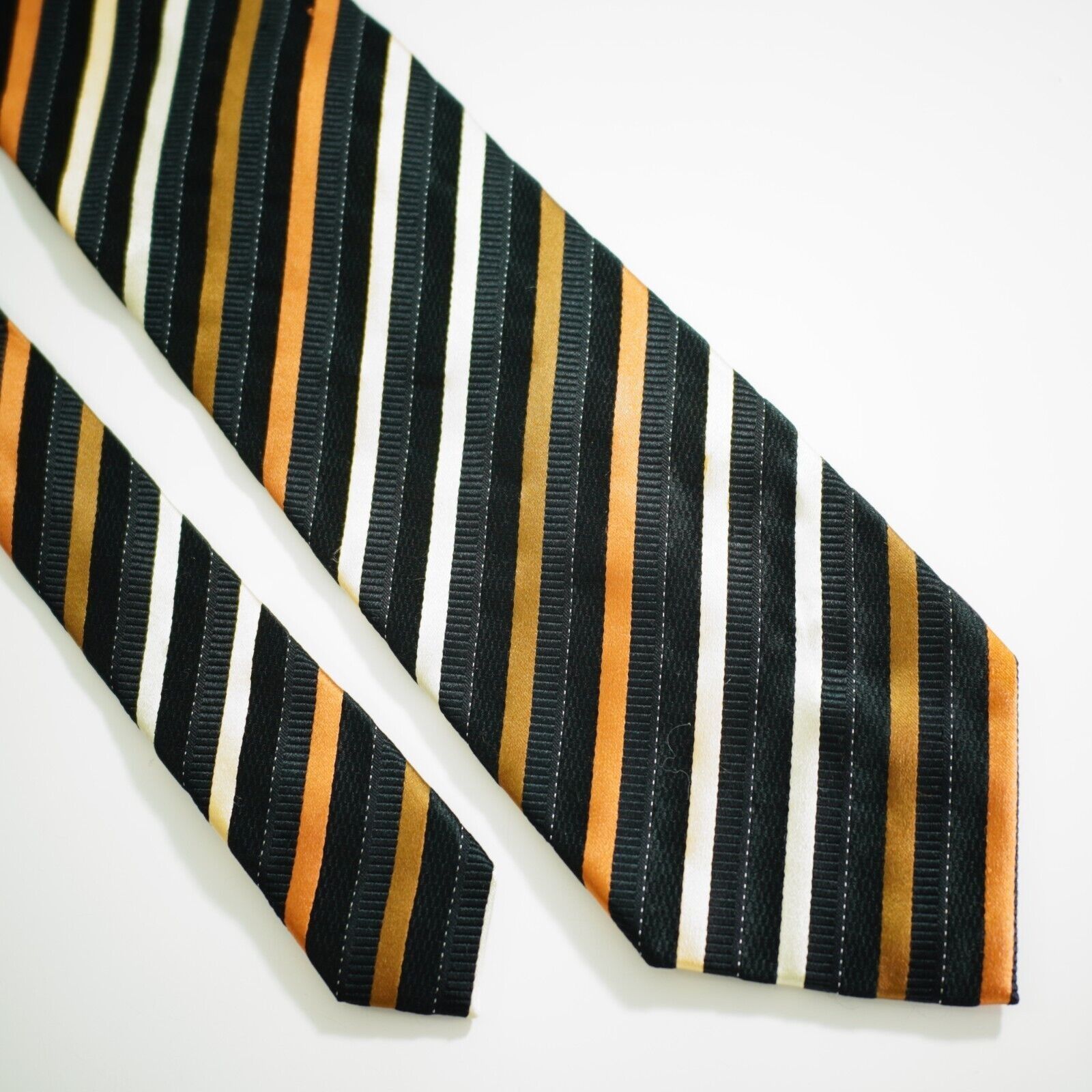 Vintage Valerio Garati Black Orange Striped Woven Silk Tie Size ONE SIZE - 1 Thumbnail