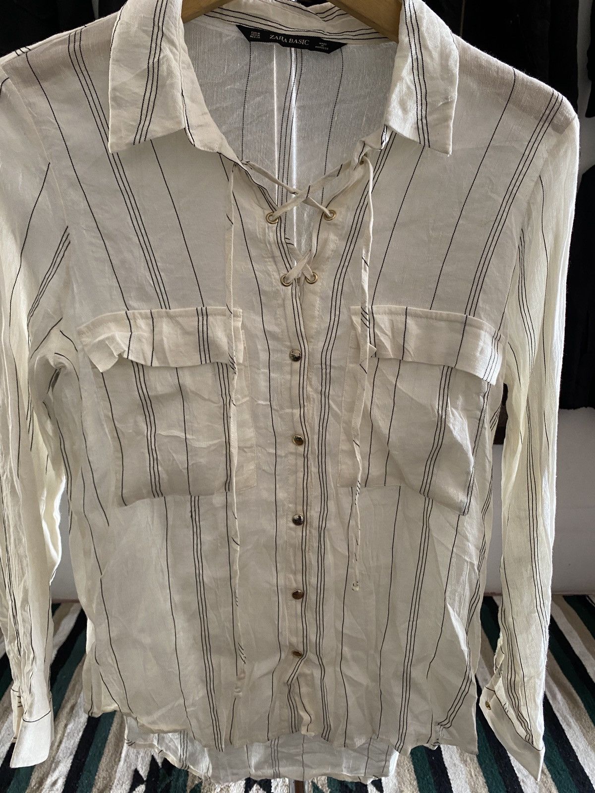 Zara Zara Besic Linen blend Striped Long Sleeve Button Down Shirt Size M / US 6-8 / IT 42-44 - 2 Thumbnail
