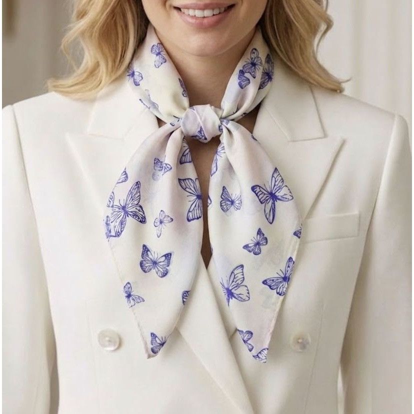 Other ⭐Luxury Butterfly Scarf Square Silky Head Neck Wrap Purple C Size ONE SIZE - 1 Thumbnail