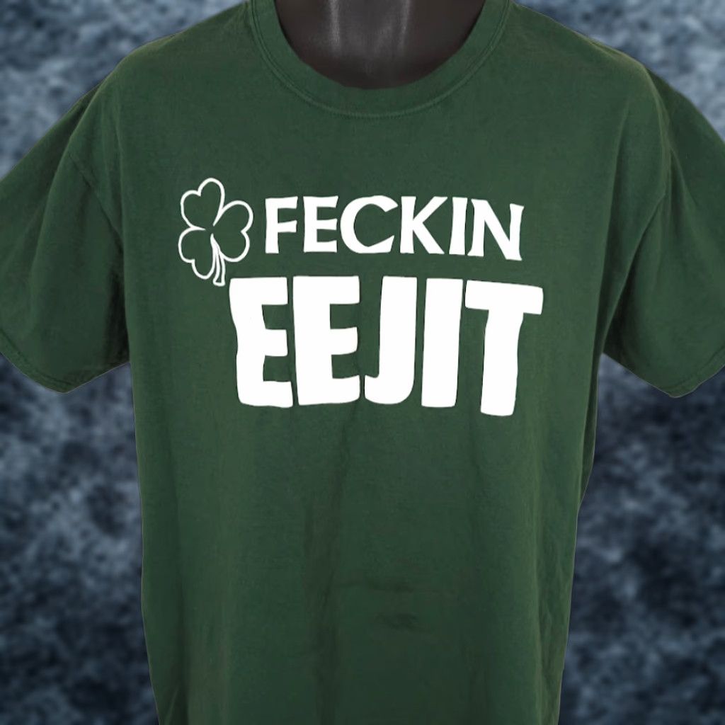Fruit Of The Loom St Patricks Day T Shirt Mens Large Green Feckin Eejit Saint Paddys Fruit of the Loom Cotton Crew Neck Short Sleeve Humor Joke Holiday Adults Mens Size US L / EU 52-54 / 3 - 1 Thumbnail