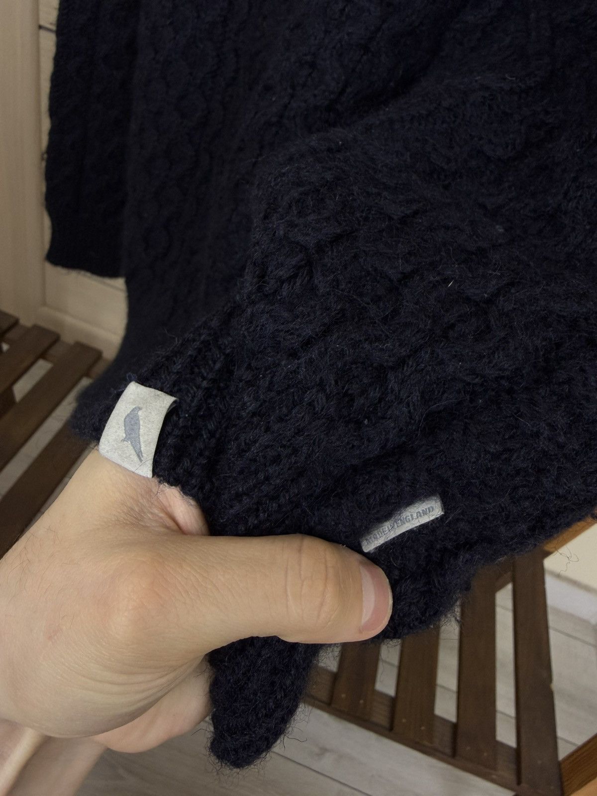 Peregrine Peregrine Hudson Navy Aran Knit British Wool Jumper size L Size US L / EU 52-54 / 3 - 6 Thumbnail