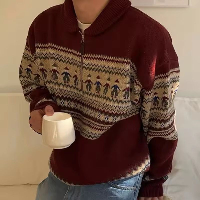 Vintage Christmas Winter Sweater Zip Pullover