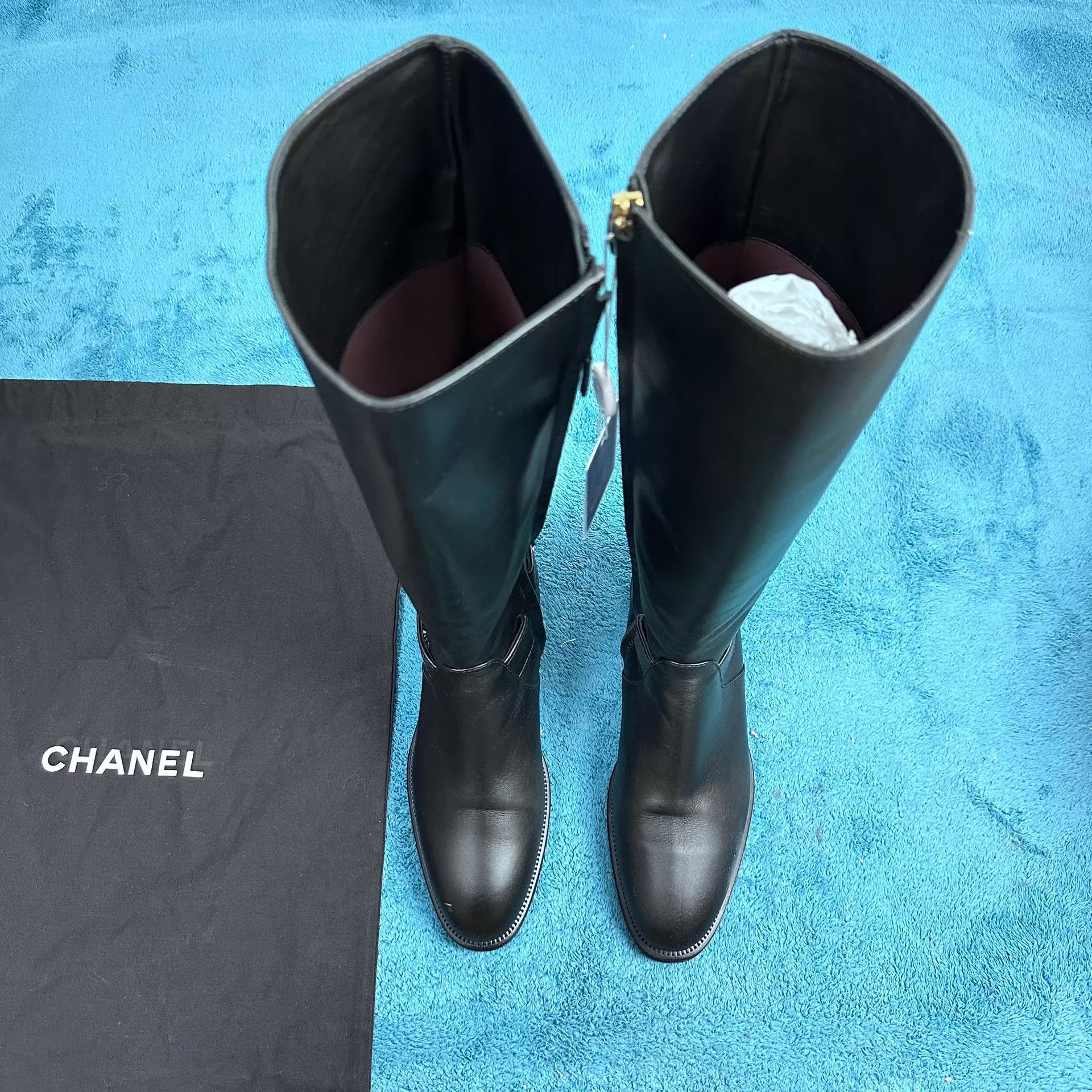 Chanel Chanel 22A Zipper Round Toe Tall Black Boots 38 Size US 7.5 / IT 37.5 - 1 Thumbnail