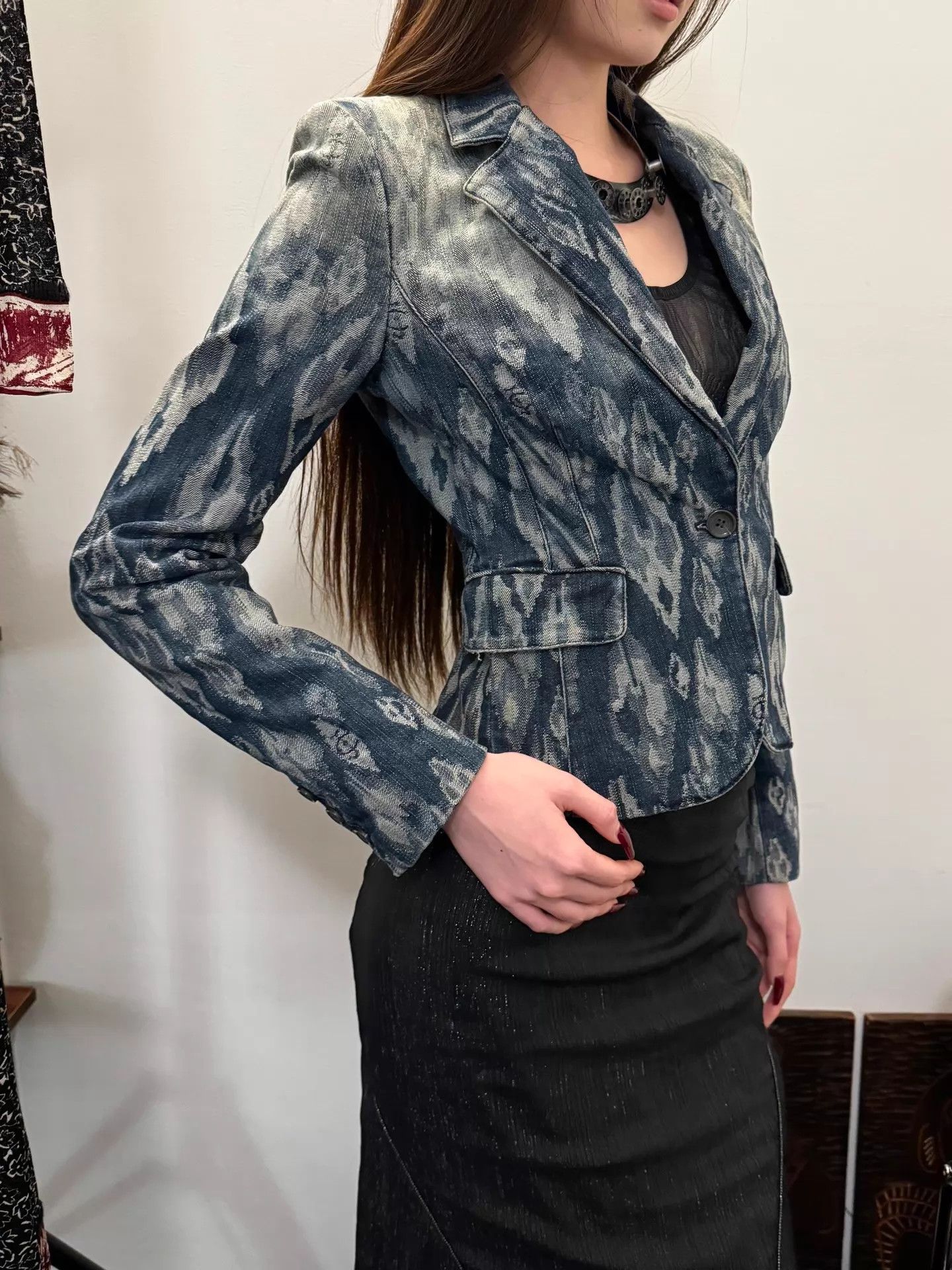 Just Cavalli Just Cavalli Vintage Denim Shoulder-Pad Blazer S Size S / US 4 / IT 40 - 2 Thumbnail