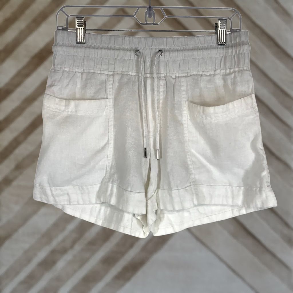 Athleta Athleta Cabo Linen 4" Short White Smocked Drawstring Waist Womens Size 2 Tall Size 26" / US 2 / IT 38 - 1 Thumbnail