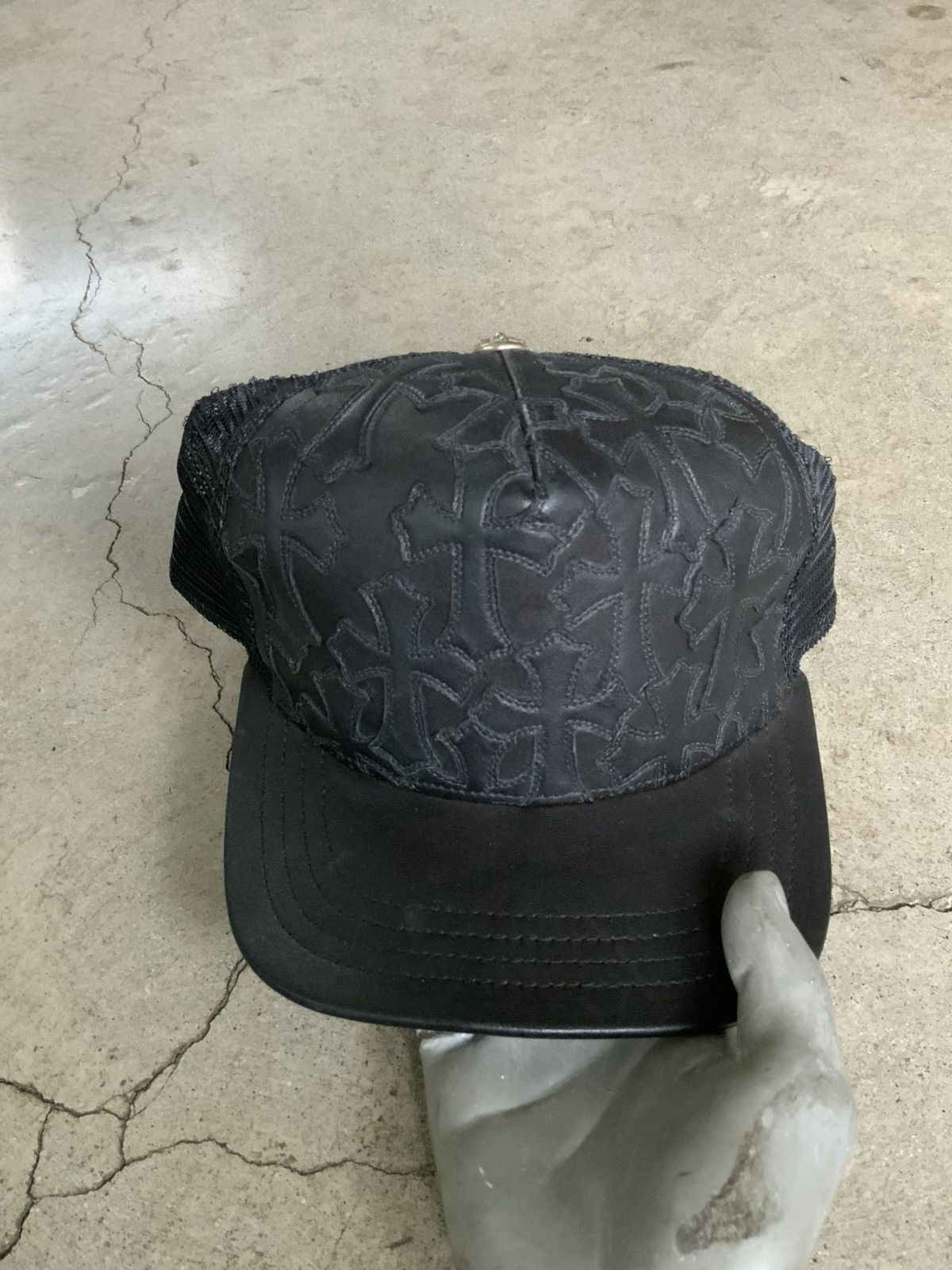 Chrome Hearts CHROME HEARTS CEMETERY CROSS PATCH LEATHER TRUCKER HAT Size ONE SIZE - 1 Thumbnail