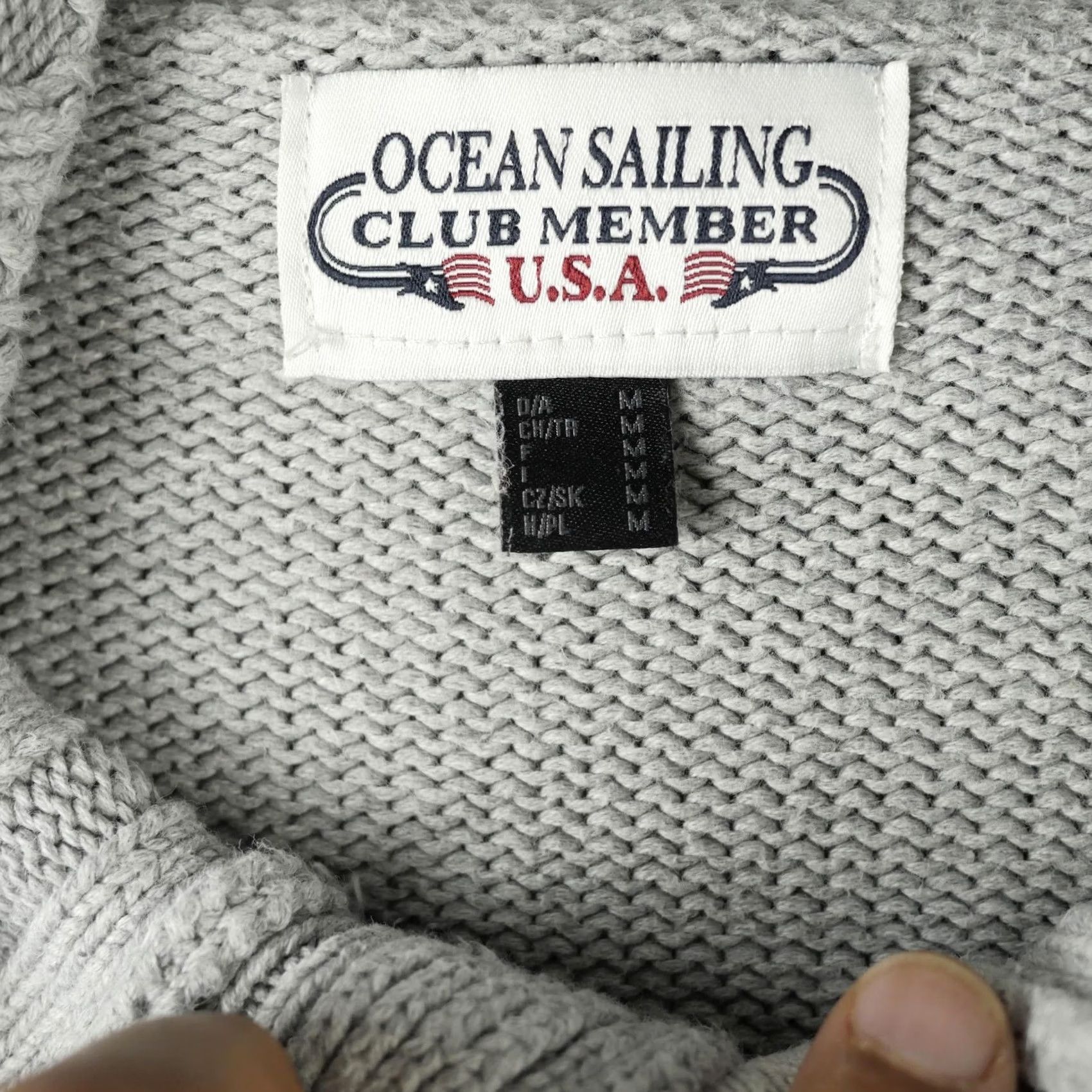 Vintage Ocean Sailing Club Member Mens Gray Cotton Knit Henley Mock Neck Sweater Medium Size US M / EU 48-50 / 2 - 6 Thumbnail
