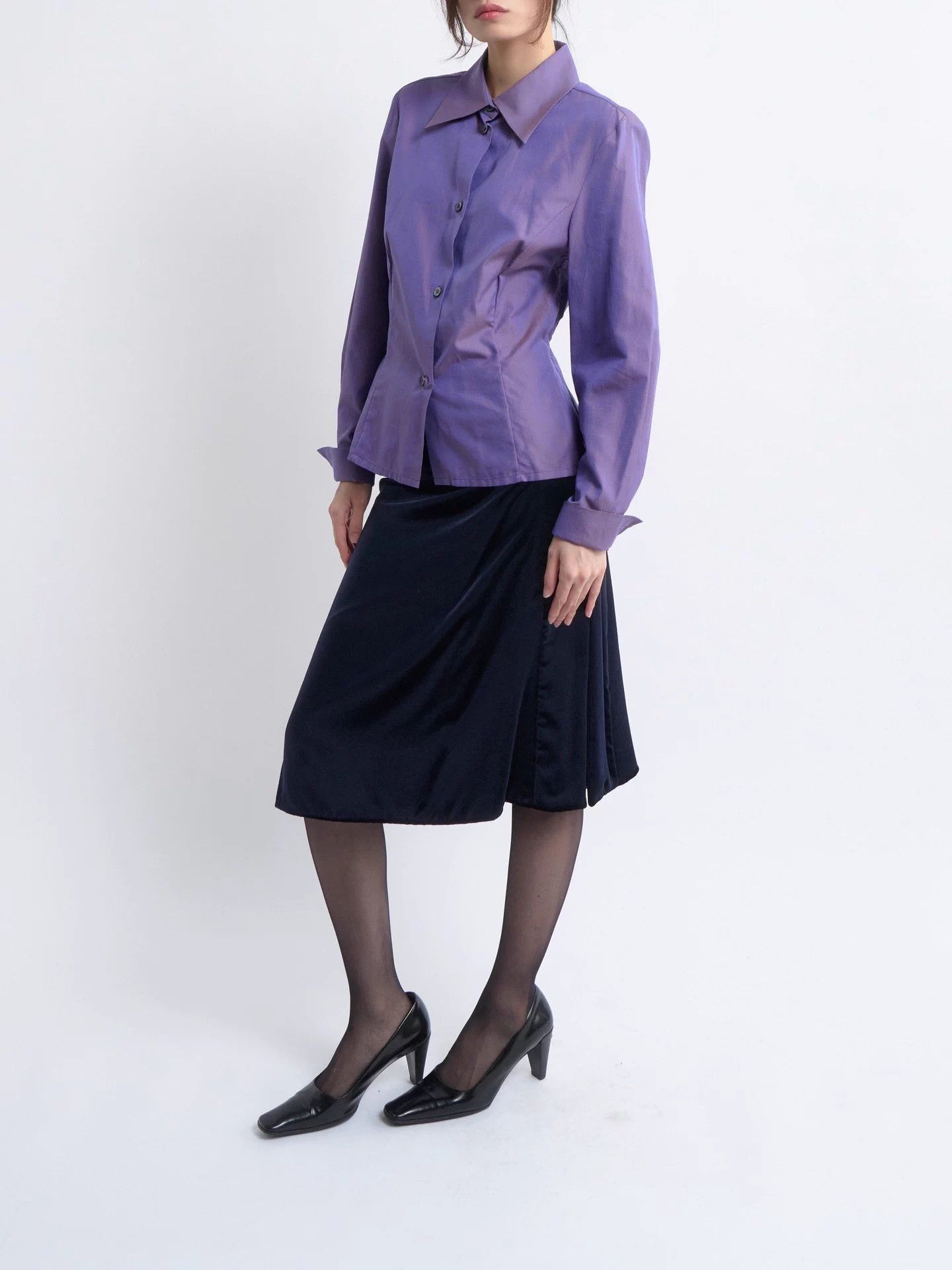 Celine CELINE 80s Purple Iridescent Tailored Shirt Women's Size 40 Size S / US 4 / IT 40 - 4 Thumbnail
