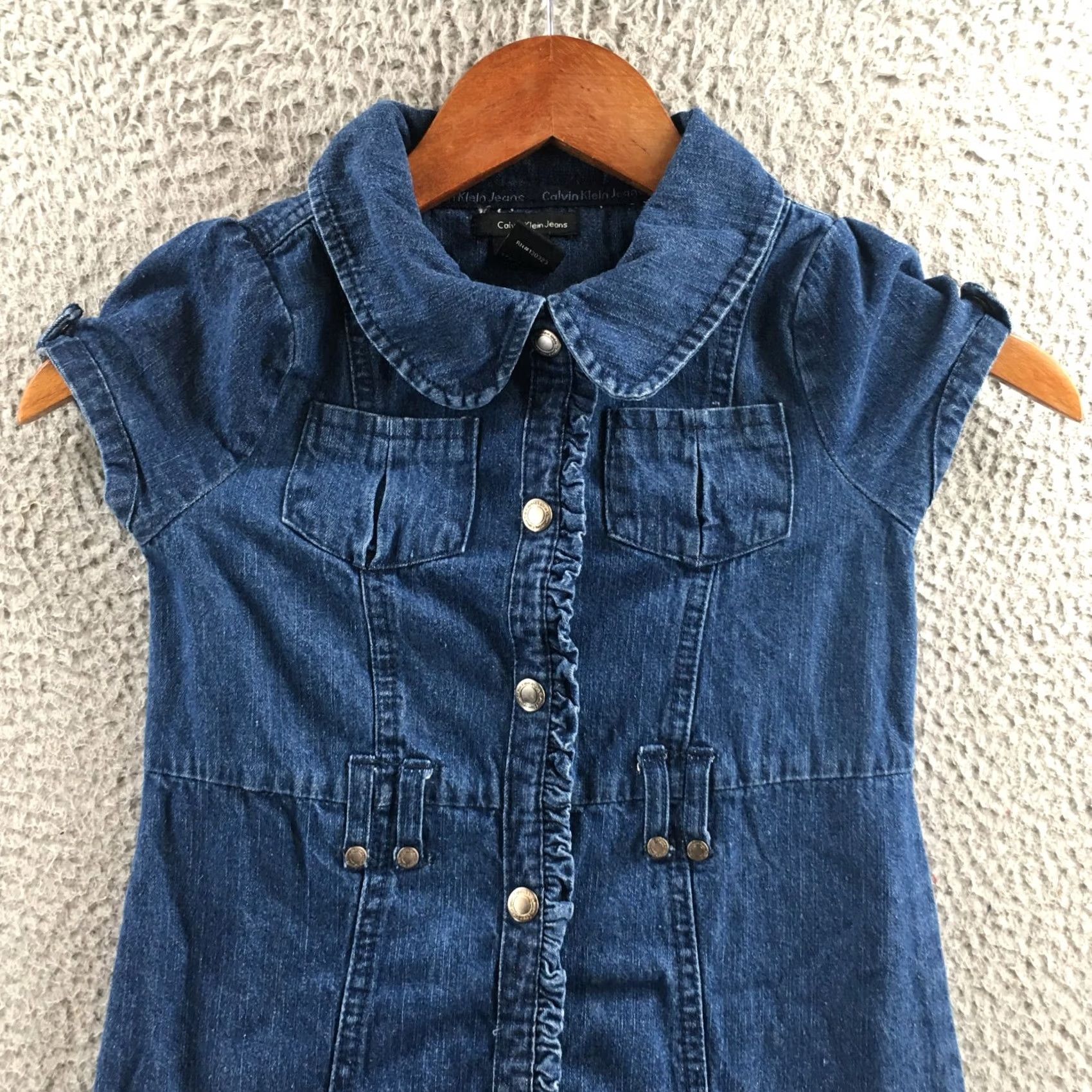 Calvin Klein Calvin Klein Jeans Denim Dress Womens 6 Blue Cotton Button Front Cap Sleeve Dress Denim Blue KS Size 28" / US 6 / IT 42 - 2 Thumbnail